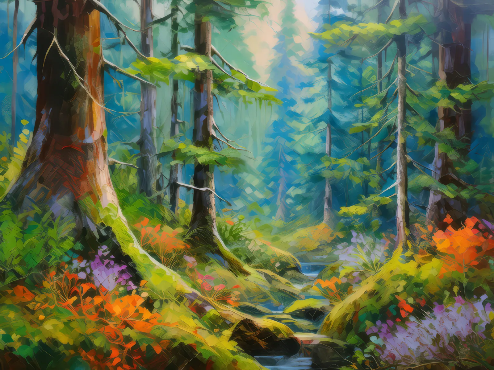 Flora of the Northern Jungle, a palette-knife oil landscape by Emma Mickelberg