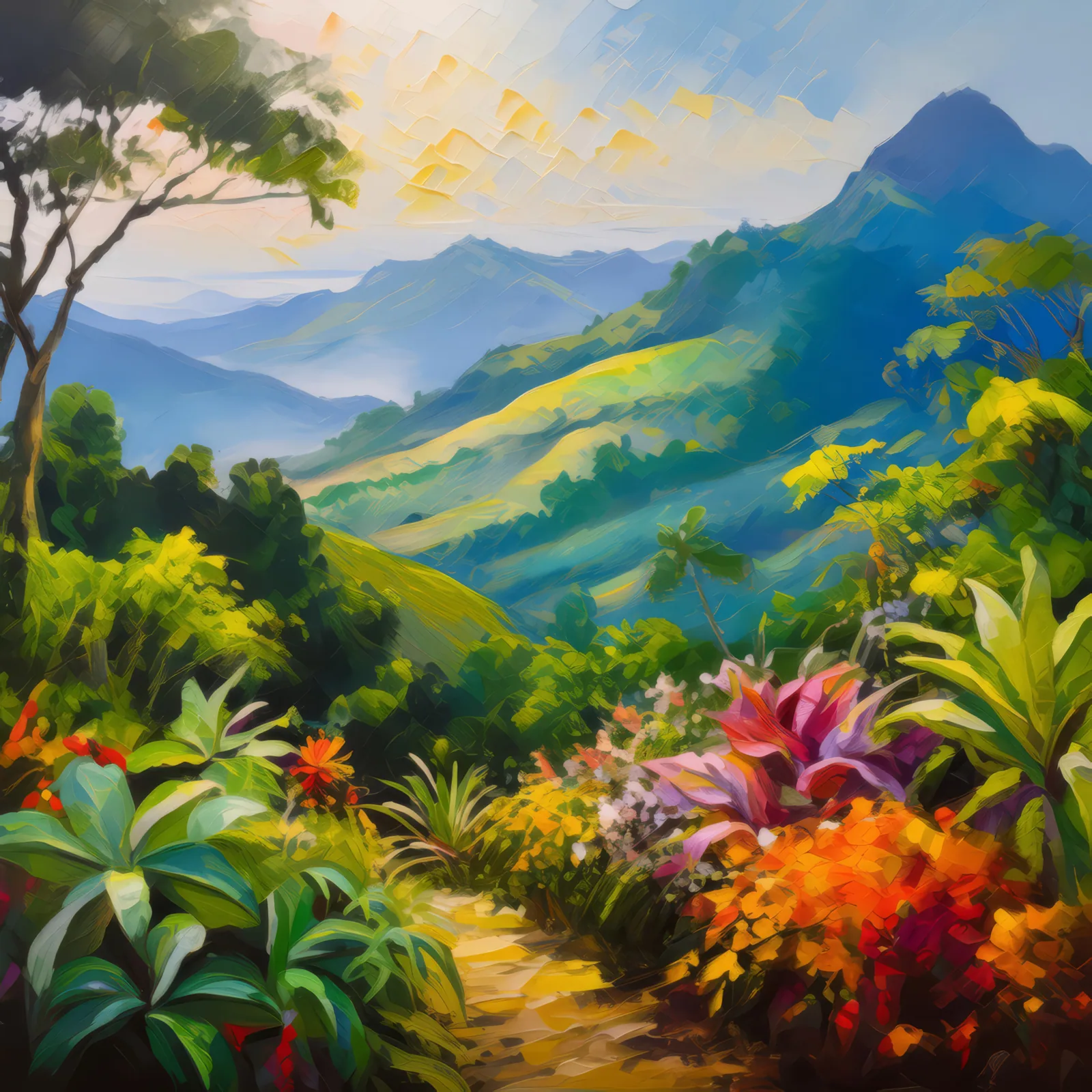 Flora on Mountain Slope, a palette-knife oil landscape by Emma Mickelberg