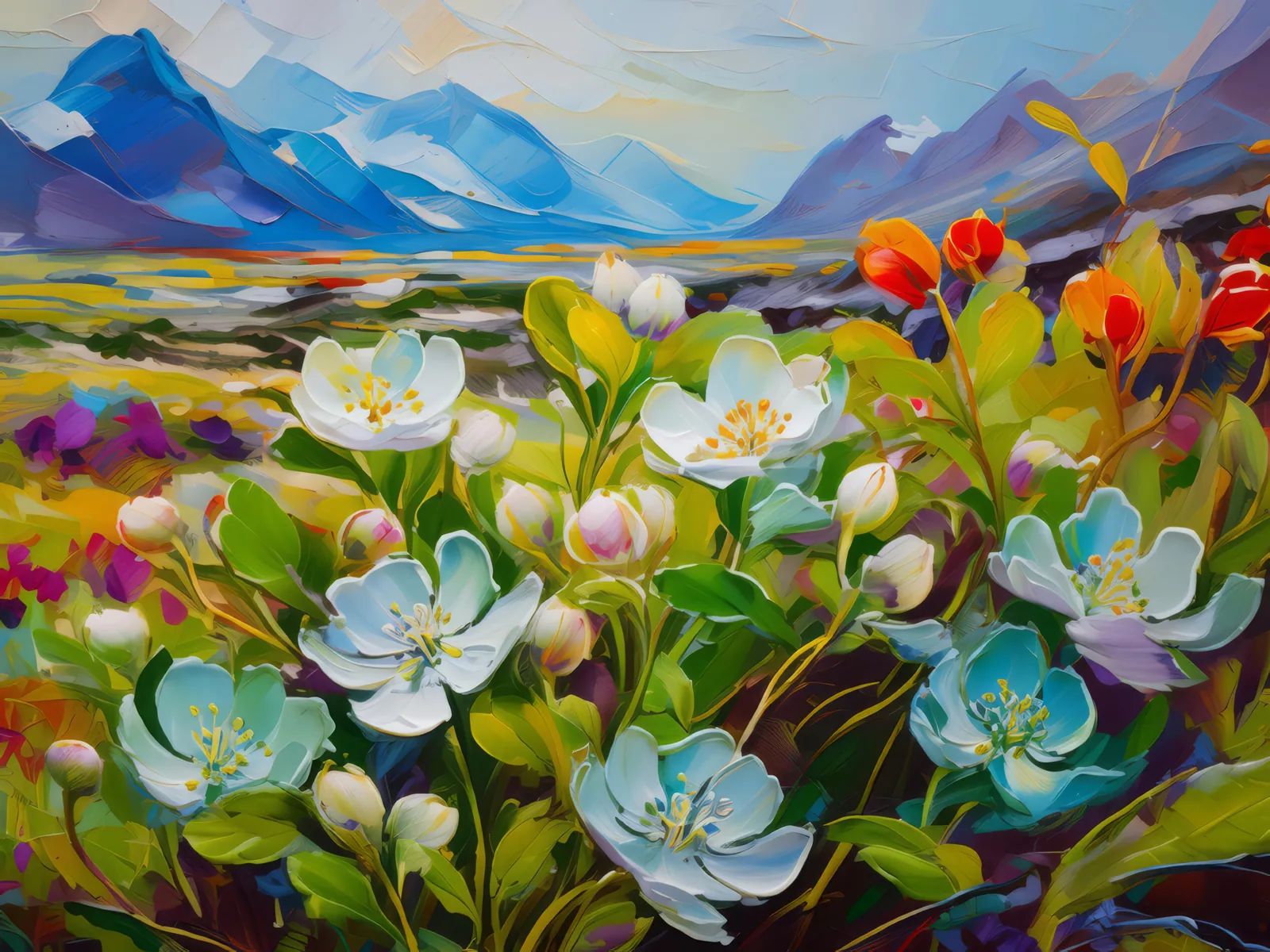 Flora Thriving in Arctic Desert, a palette-knife oil landscape by Emma Mickelberg