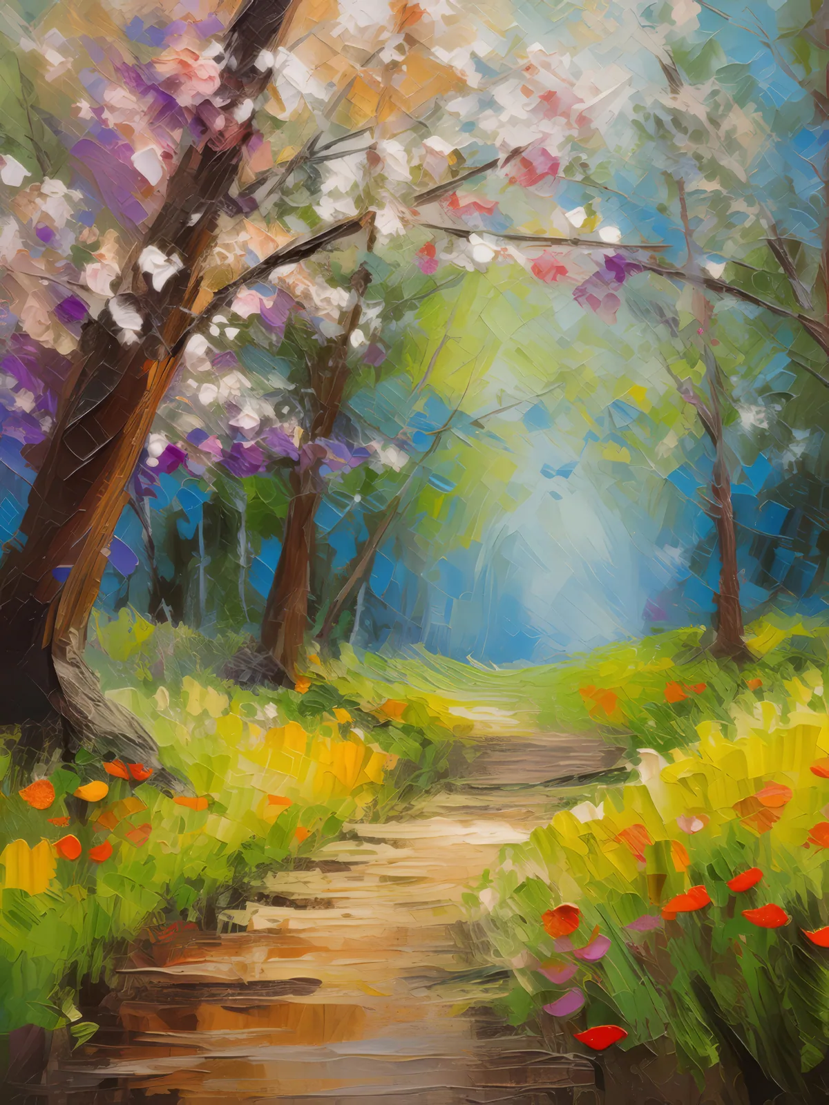 Floral Symphony in Woodlands, a palette-knife oil landscape by Emma Mickelberg