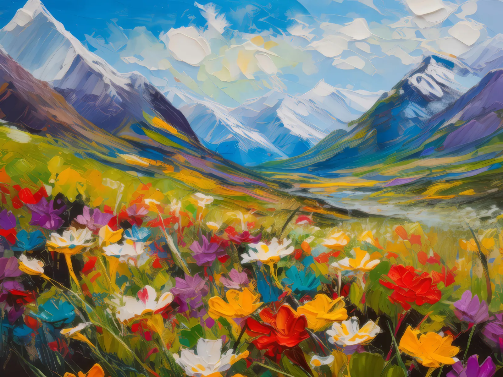 Flowering Tundra Valley, a palette-knife oil landscape by Emma Mickelberg