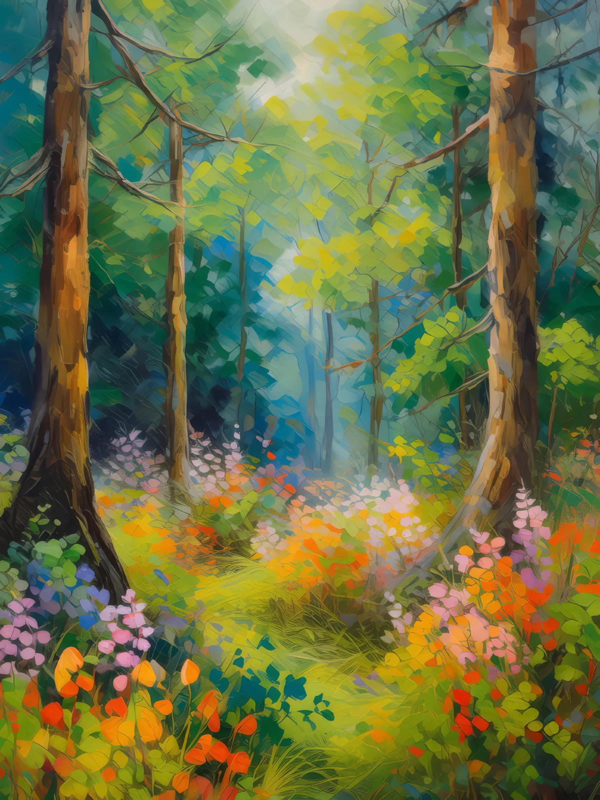 Flowering Undergrowth Tease, a palette-knife oil landscape by Emma Mickelberg