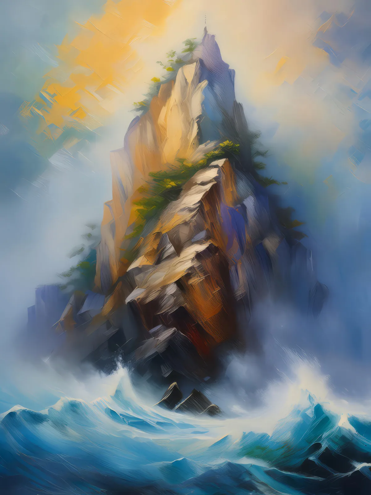 Foggy Crag Landscape, a palette-knife oil landscape by Emma Mickelberg