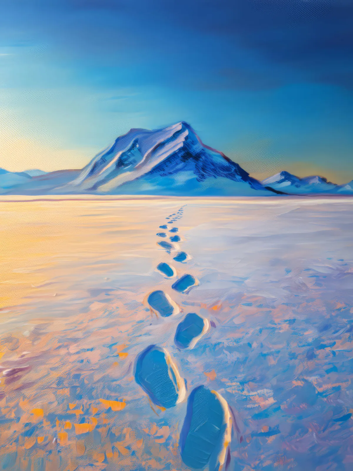 Footprints Across Arctic Desert, a palette-knife oil landscape by Emma Mickelberg
