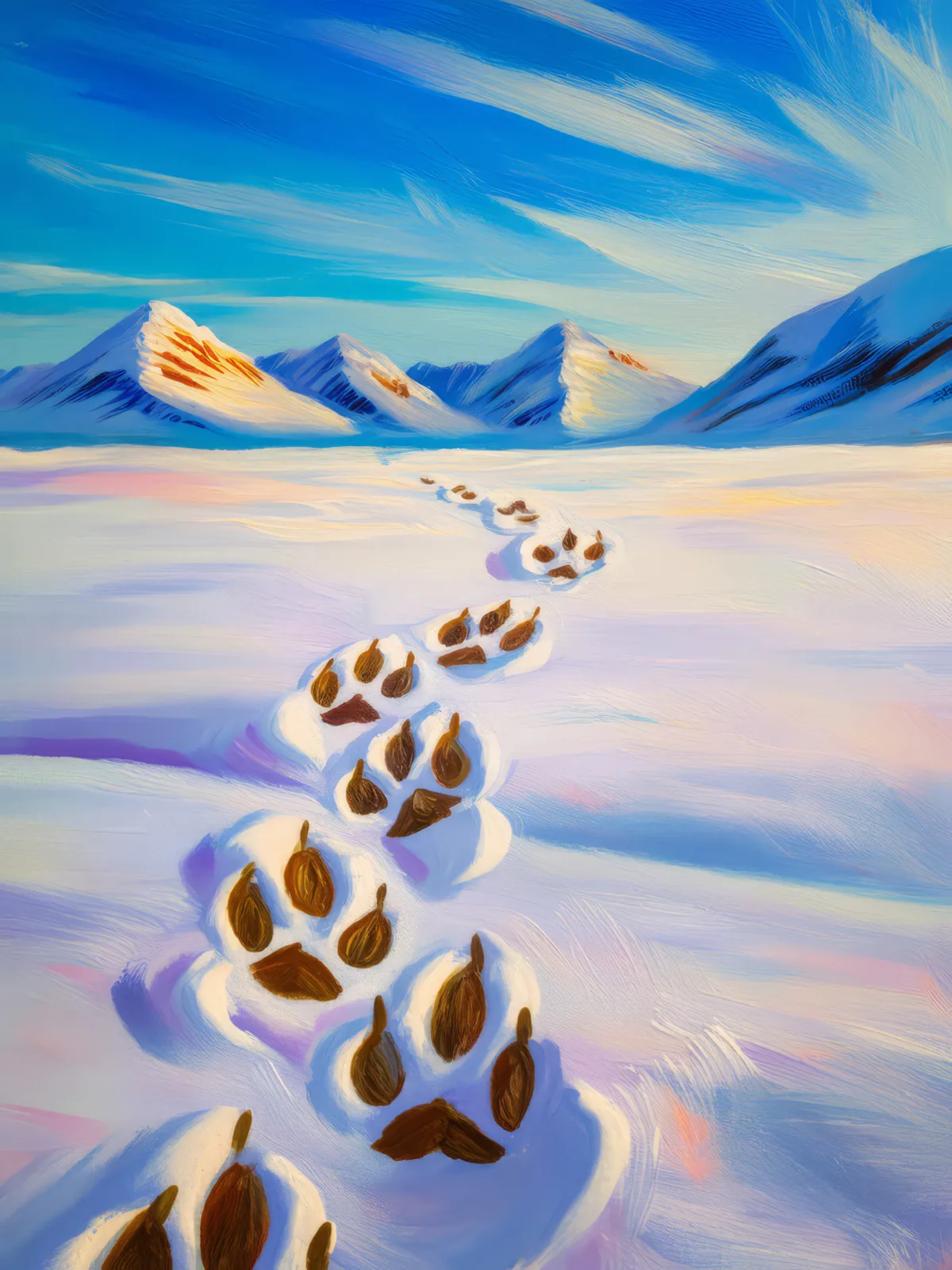 Footprints Across Ice, a palette-knife oil landscape by Emma Mickelberg
