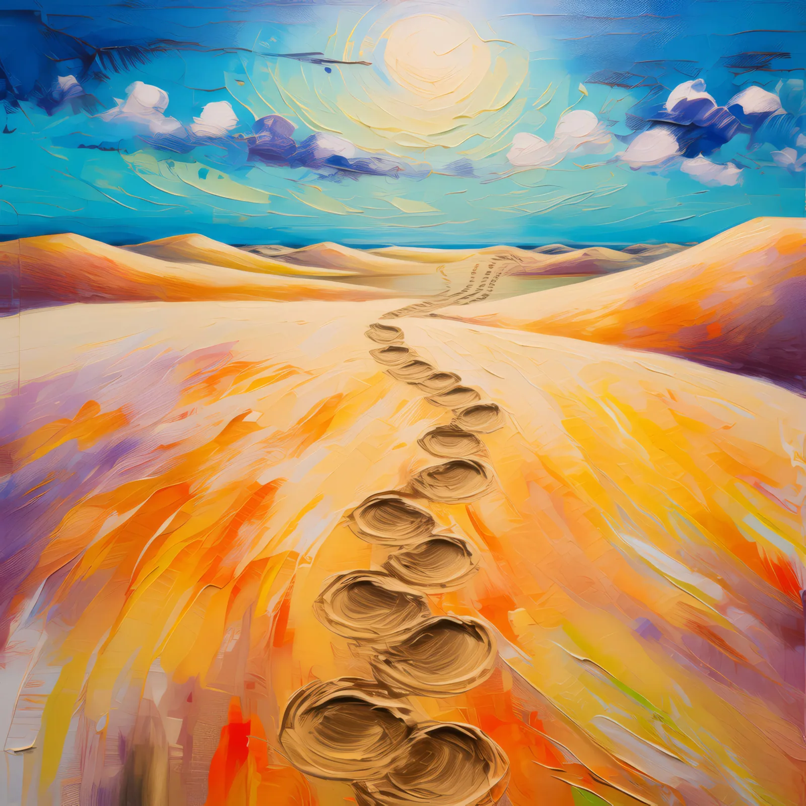 Footprints in Sand, a palette-knife oil landscape by Emma Mickelberg