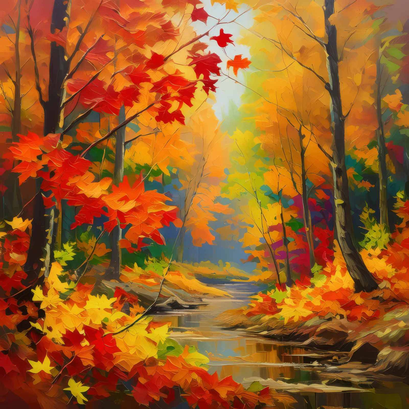 Forest Autumn Colors, a palette-knife oil landscape by Emma Mickelberg