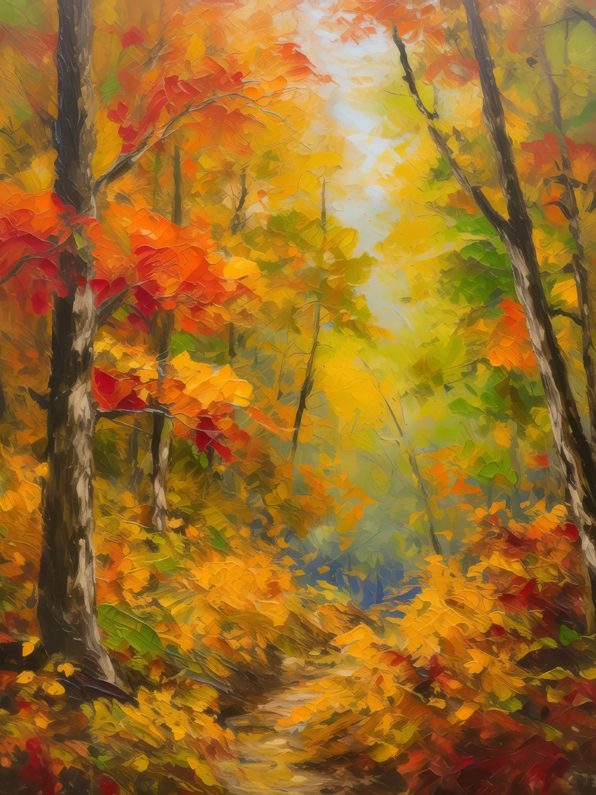 Forest Autumn Hues, a palette-knife oil landscape by Emma Mickelberg