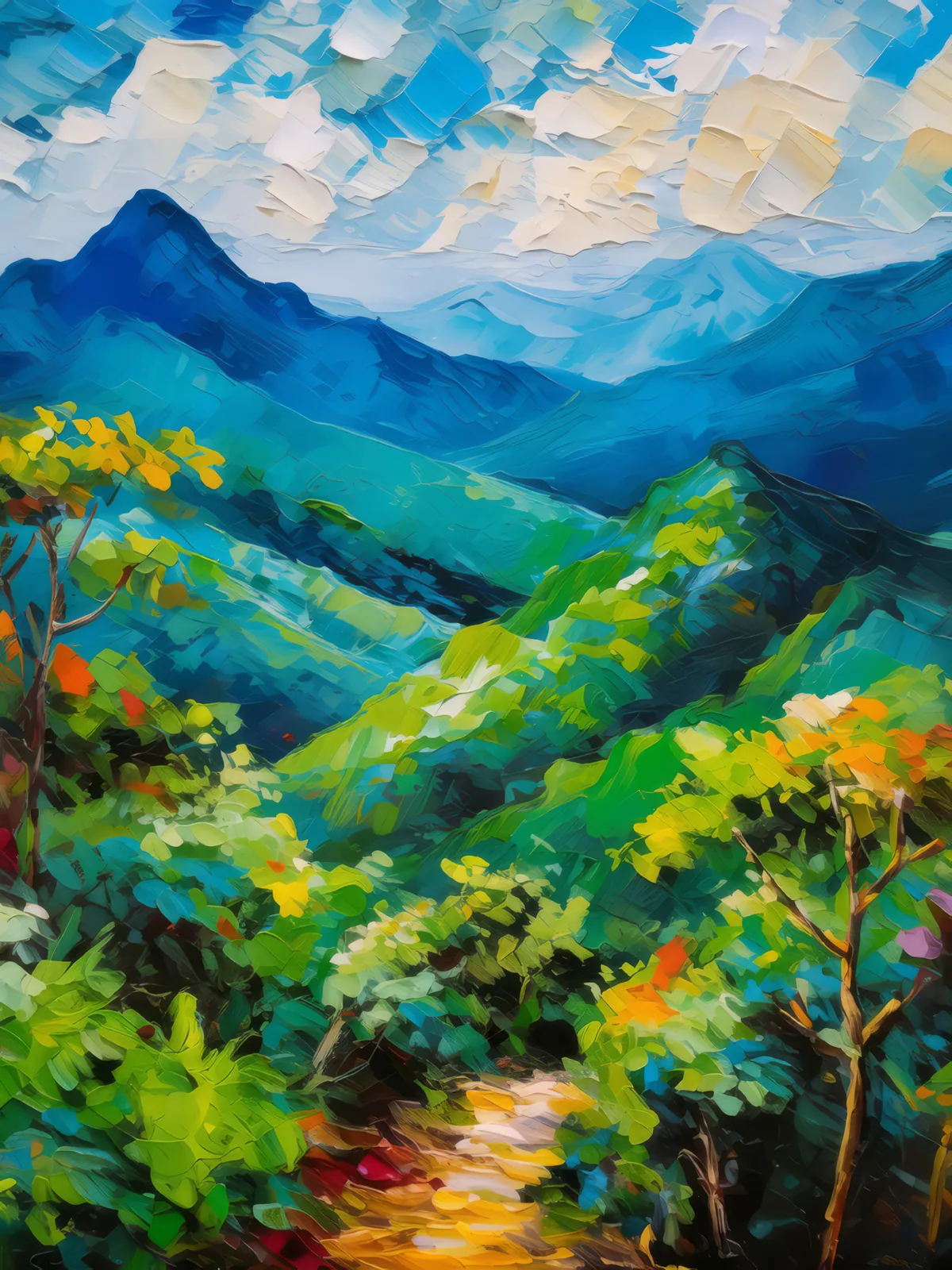 Forest Clad Mountain Ridge, a palette-knife oil landscape by Emma Mickelberg