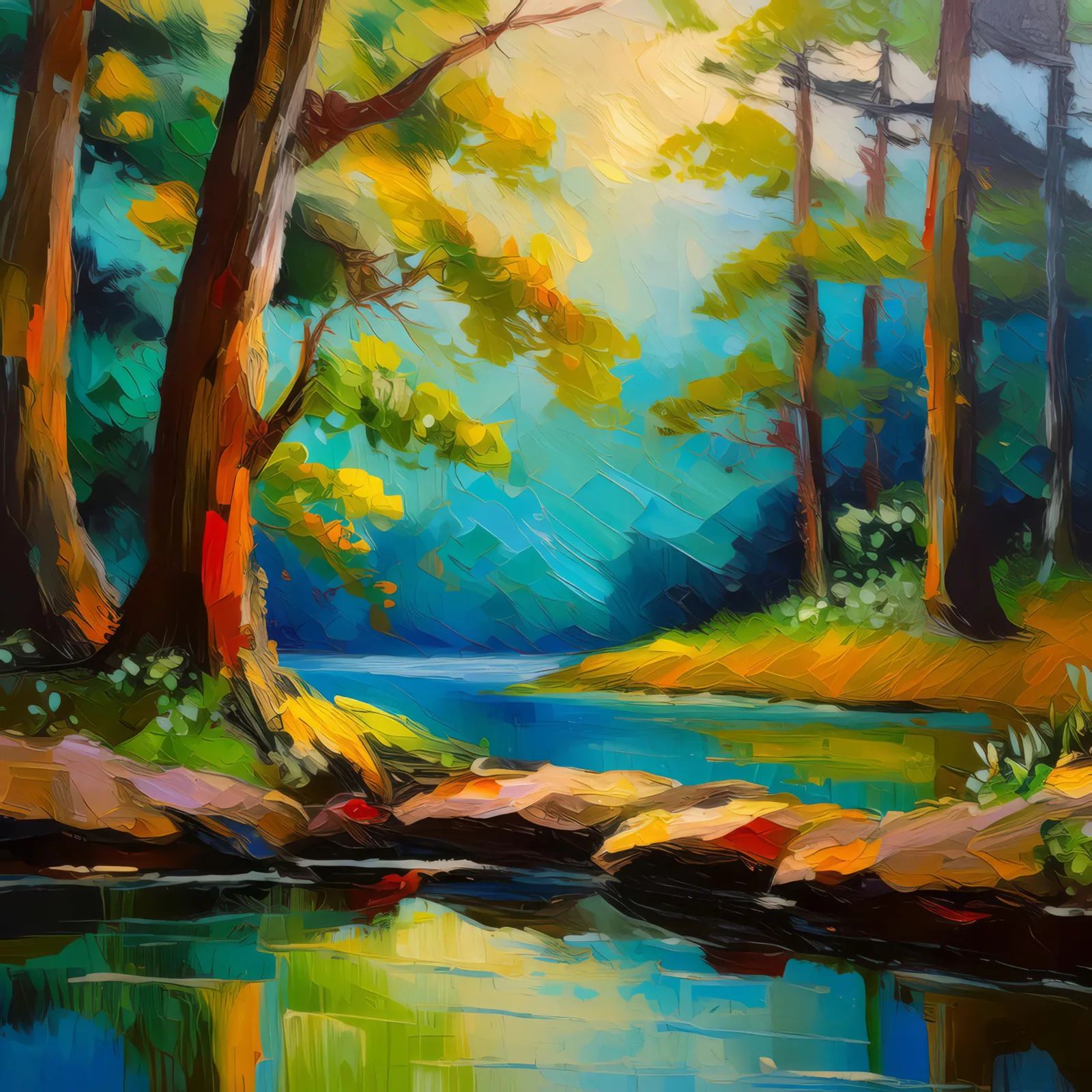 Forest Meditation Space, a palette-knife oil landscape by Emma Mickelberg