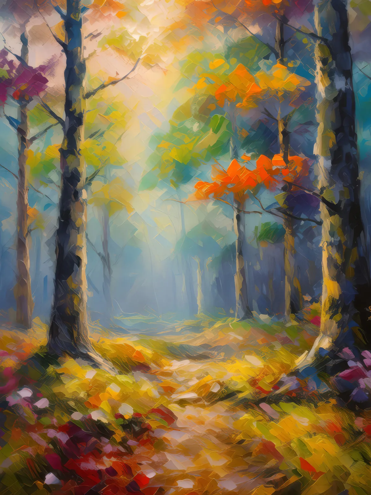 Forest Misty Morning, a palette-knife oil landscape by Emma Mickelberg