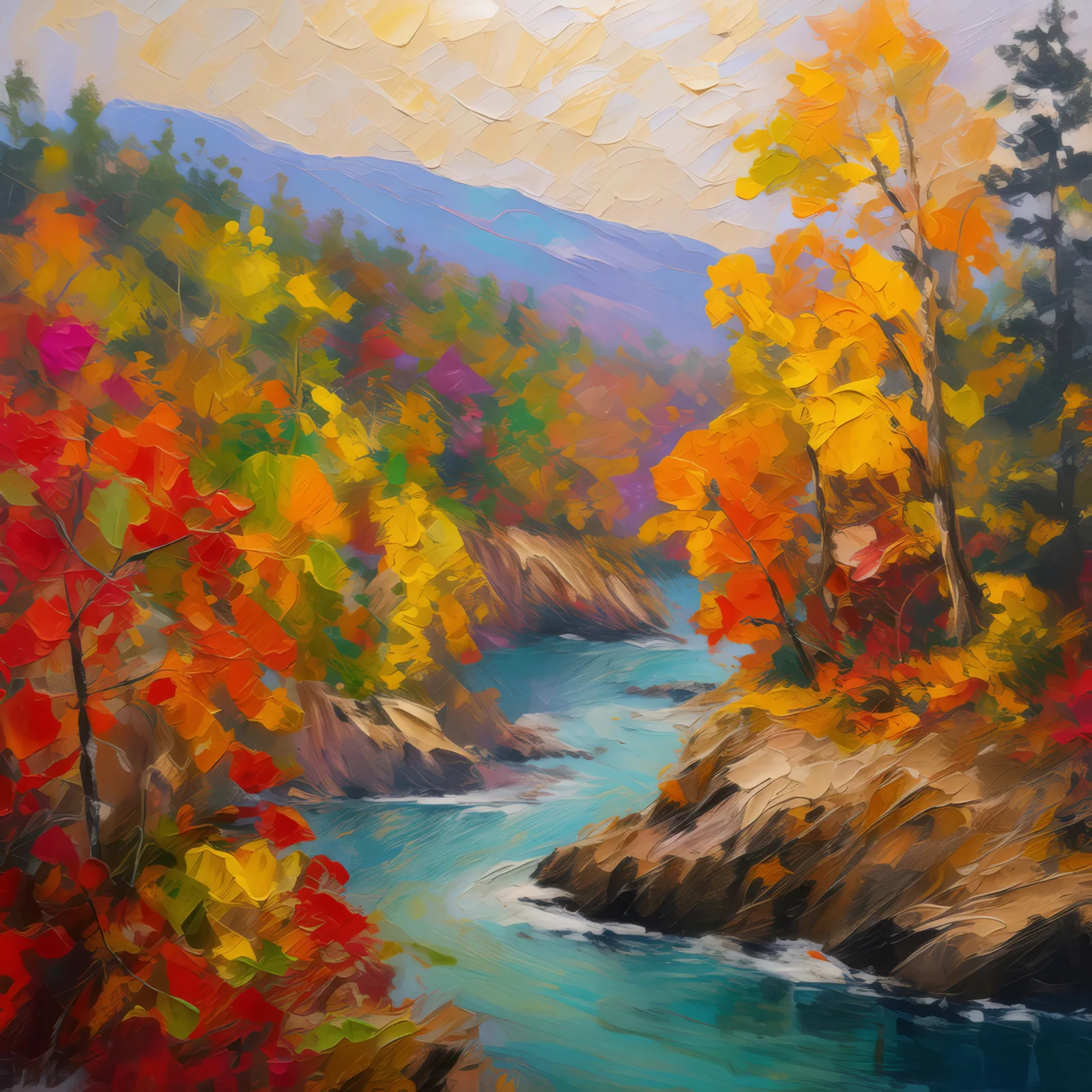 Forest River Bluff, a palette-knife oil landscape by Emma Mickelberg