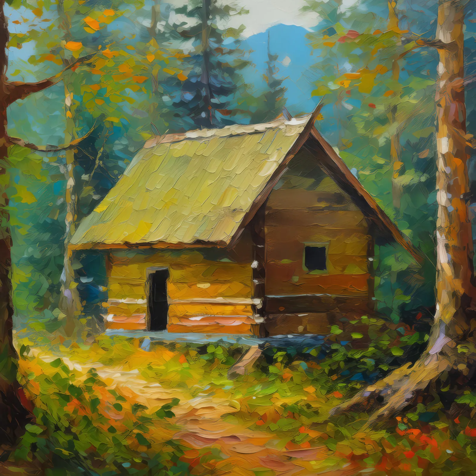 Forest Secret Hideaway, a palette-knife oil landscape by Emma Mickelberg