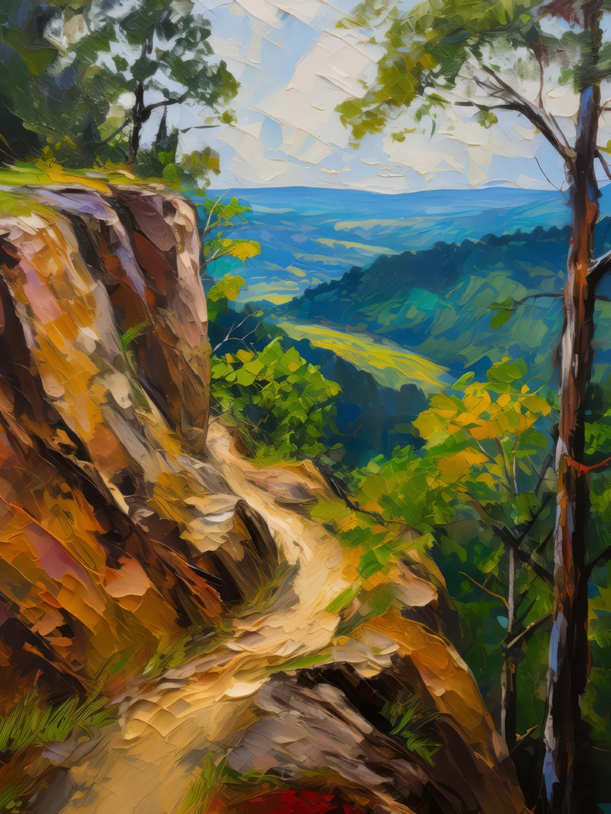 Forest Trail Bluff, a palette-knife oil landscape by Emma Mickelberg