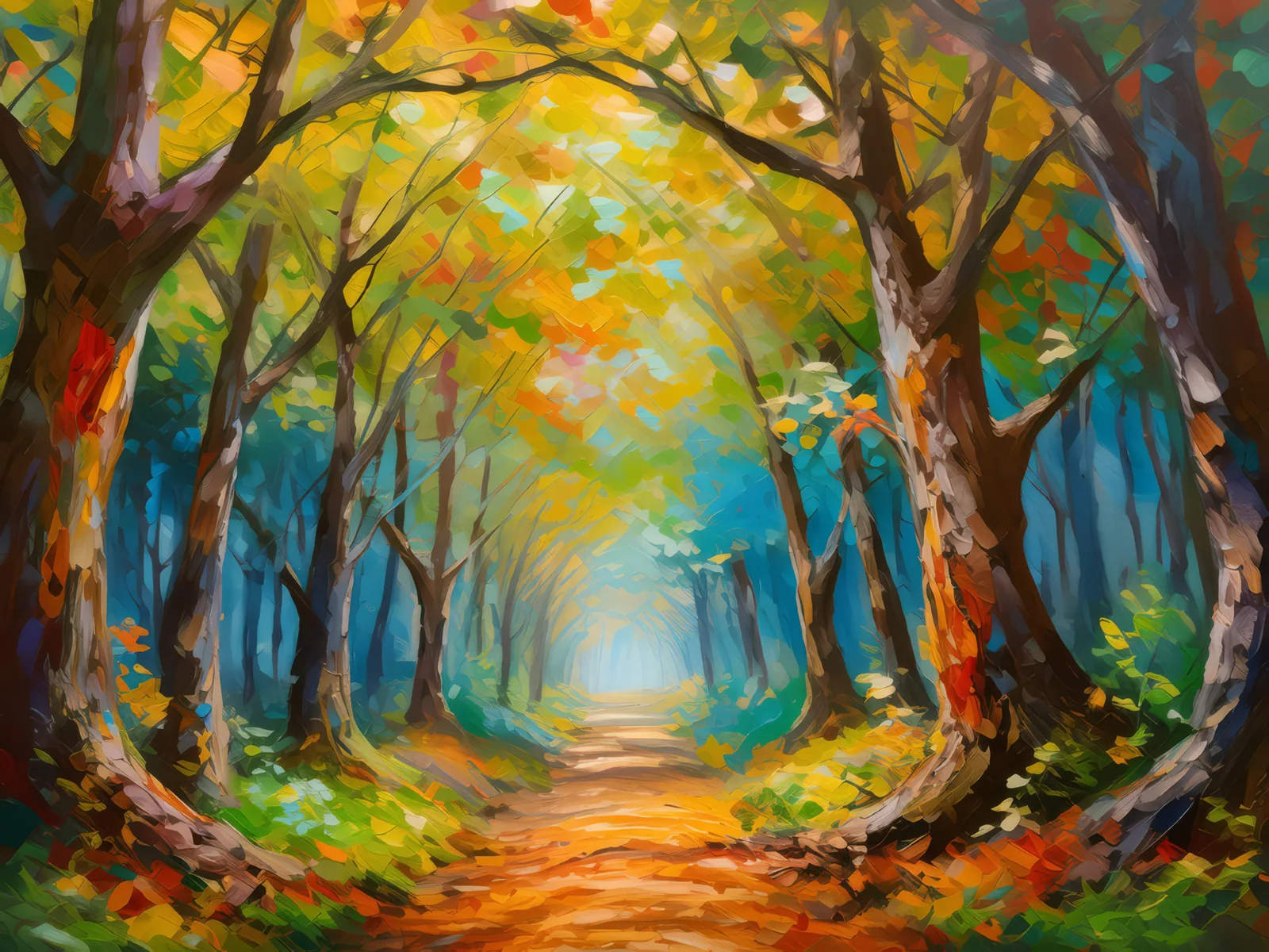 Forest Tree Tunnel, a palette-knife oil landscape by Emma Mickelberg