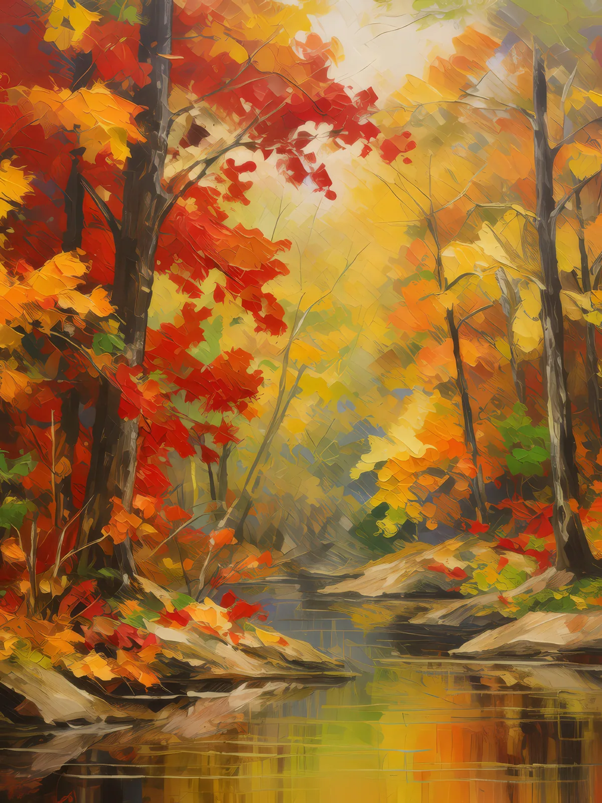 Forest Vibrant Foliage, a palette-knife oil landscape by Emma Mickelberg