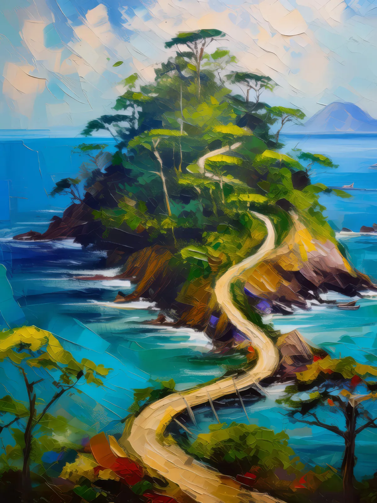 Forest Wilderness Island, a palette-knife oil landscape by Emma Mickelberg