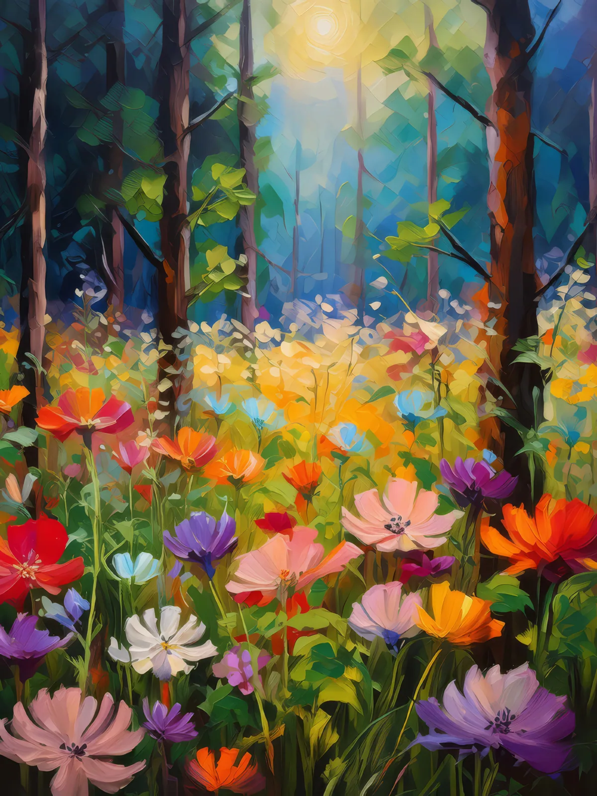Forest Wildflower Field, a palette-knife oil landscape by Emma Mickelberg