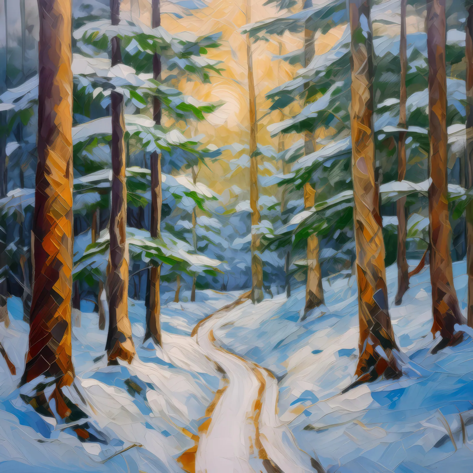 Forest Winter Path, a palette-knife oil landscape by Emma Mickelberg
