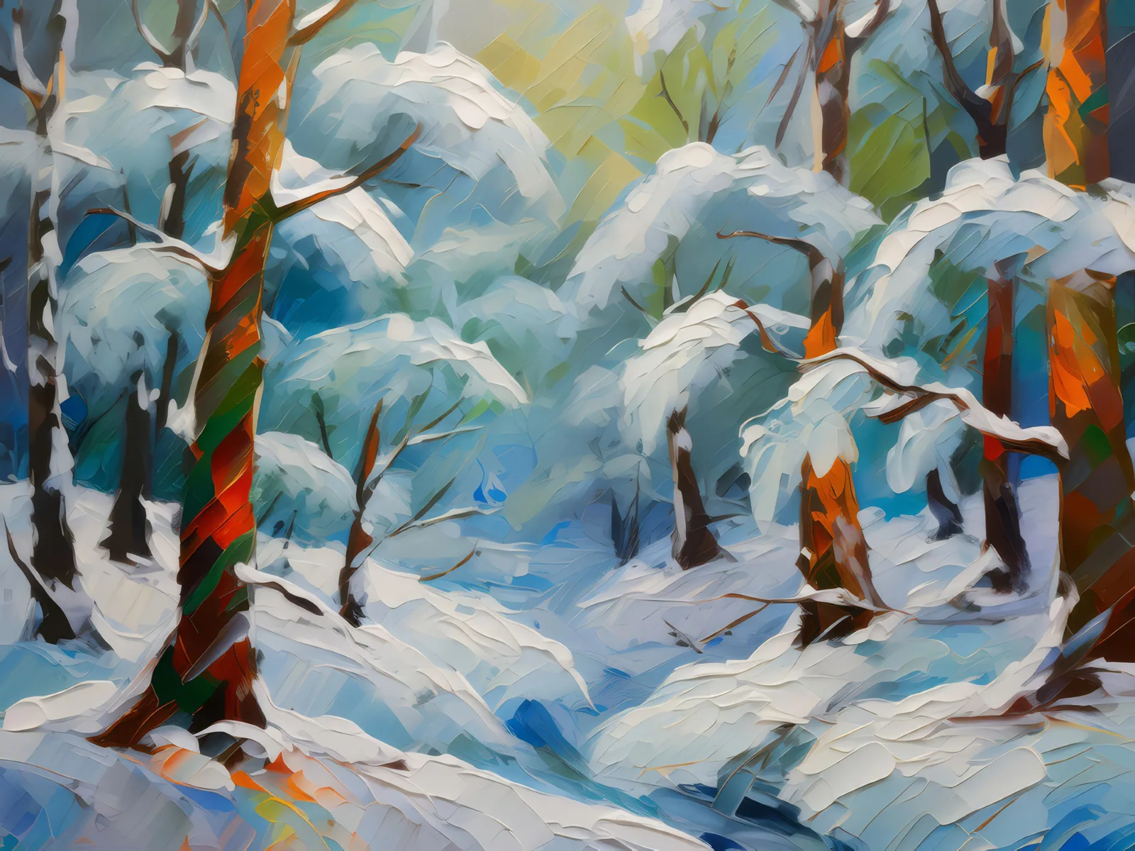 Forest Winter Wonderland, a palette-knife oil landscape by Emma Mickelberg