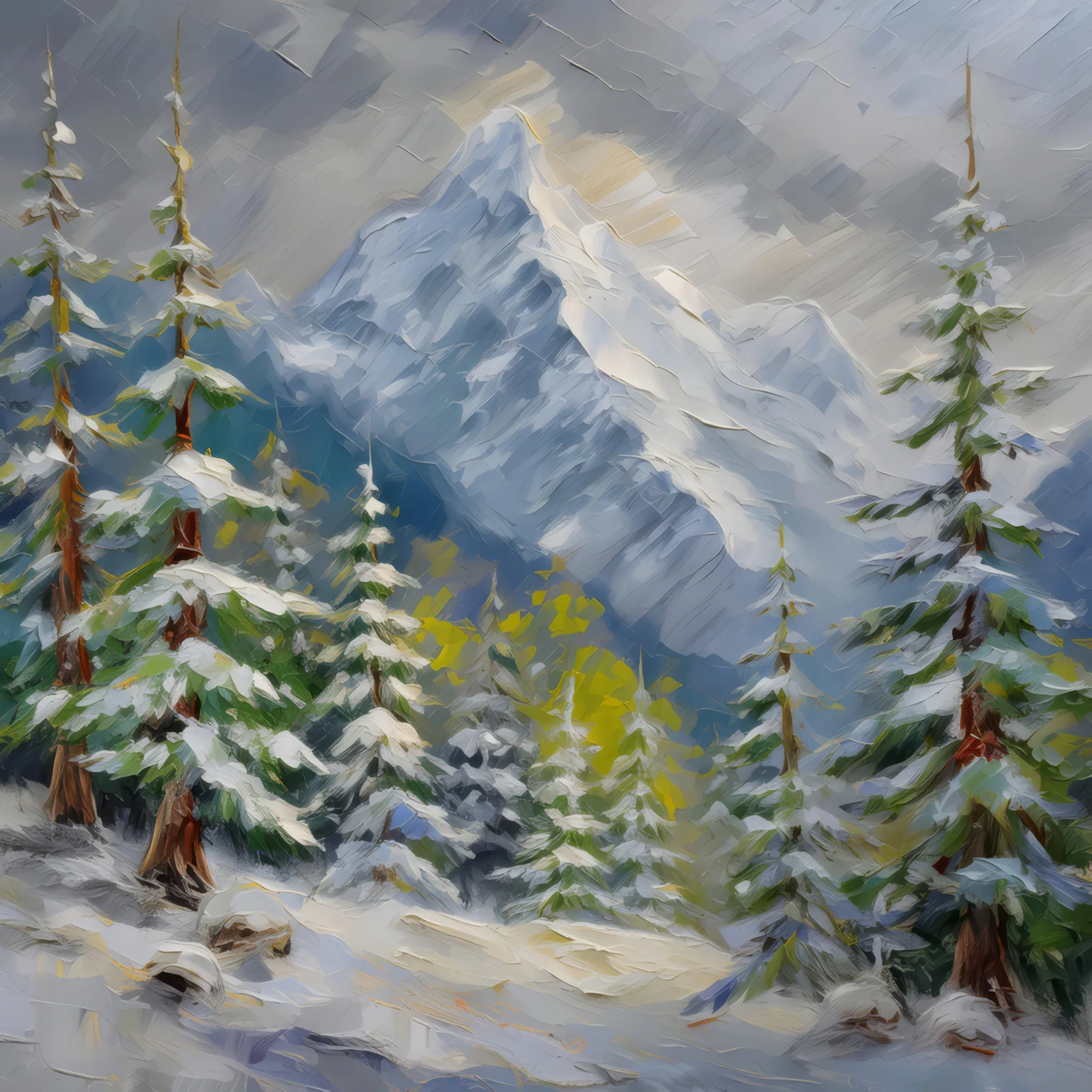 Forests of Alpine Winter, a palette-knife oil landscape by Emma Mickelberg