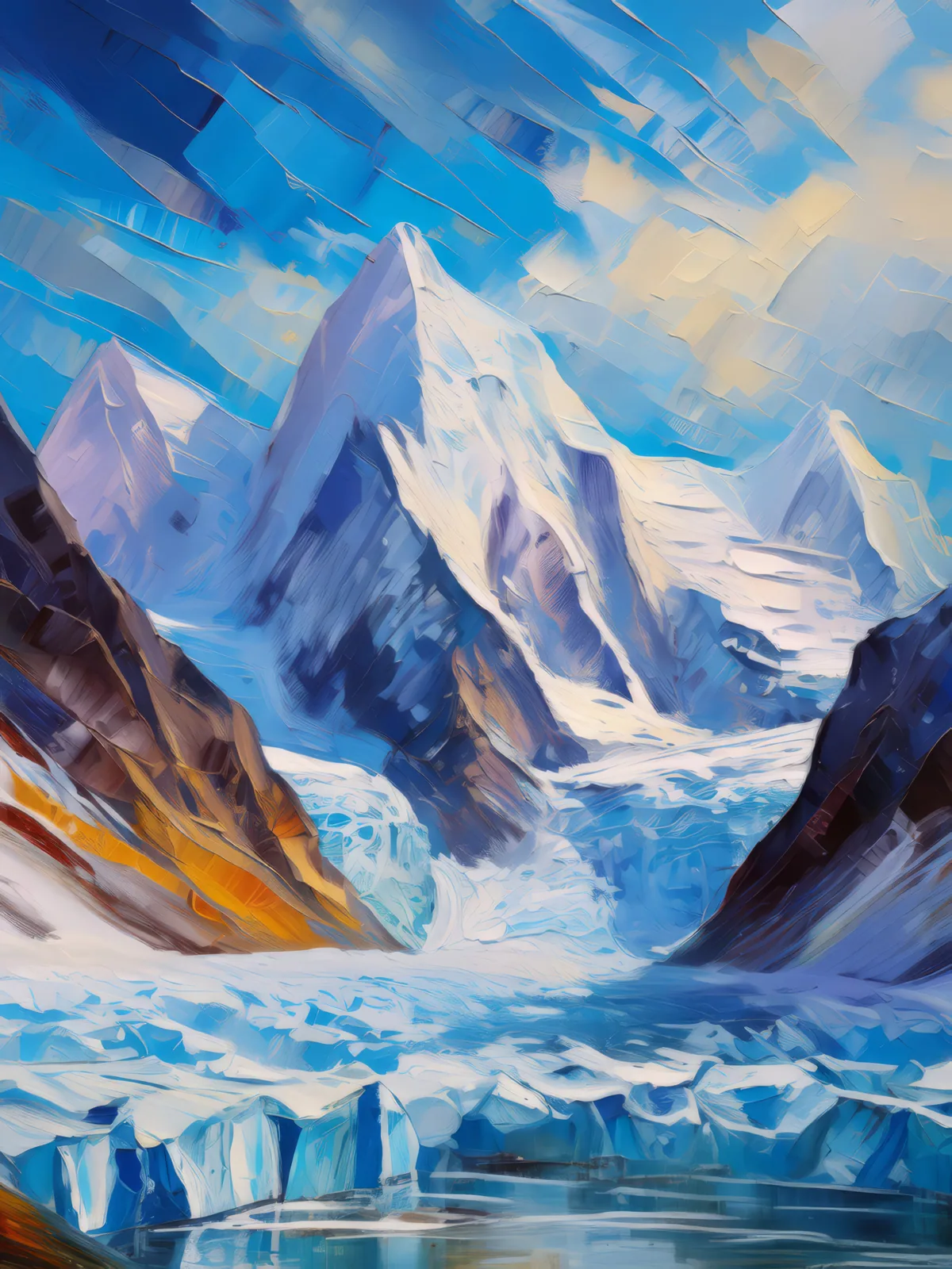 Frigid Glacial Valley, a palette-knife oil landscape by Emma Mickelberg