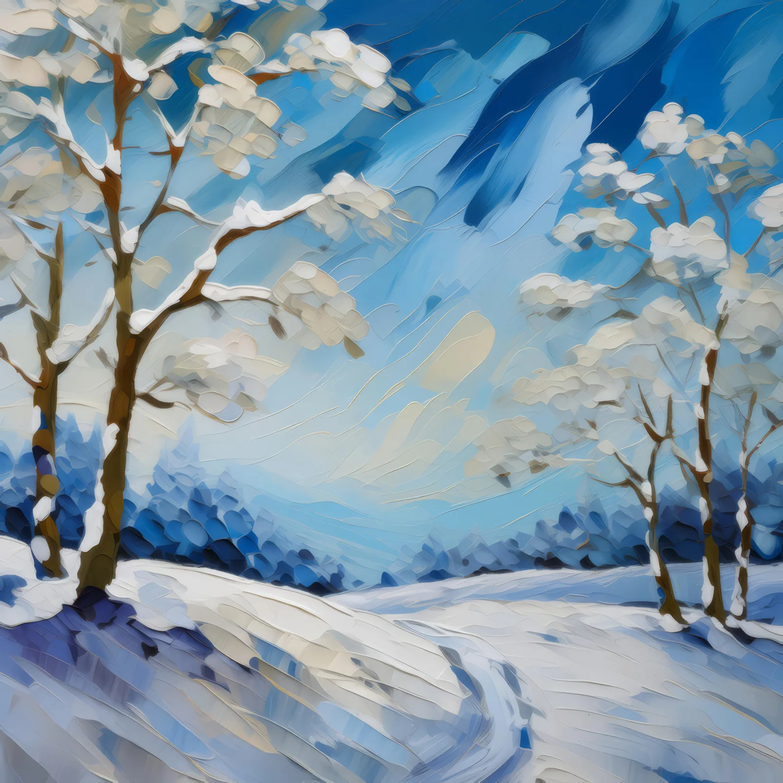 Frigid Winter Wonderland, a palette-knife oil landscape by Emma Mickelberg