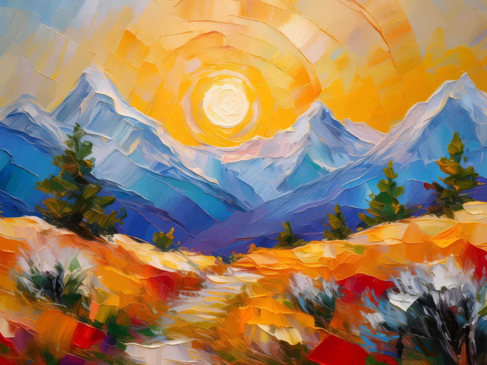 Frost and Sun in Alpine Desert, a palette-knife oil landscape by Emma Mickelberg