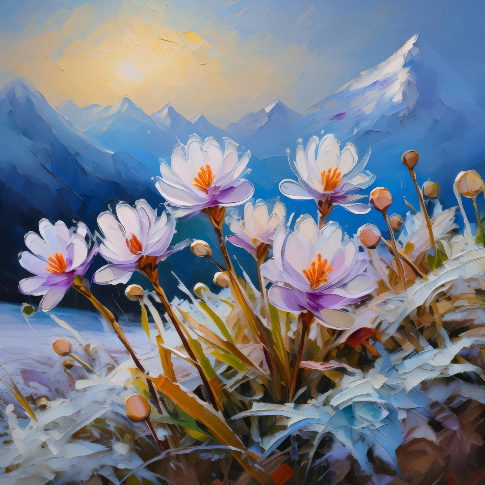 Frost Flowers on Plateau, a palette-knife oil landscape by Emma Mickelberg