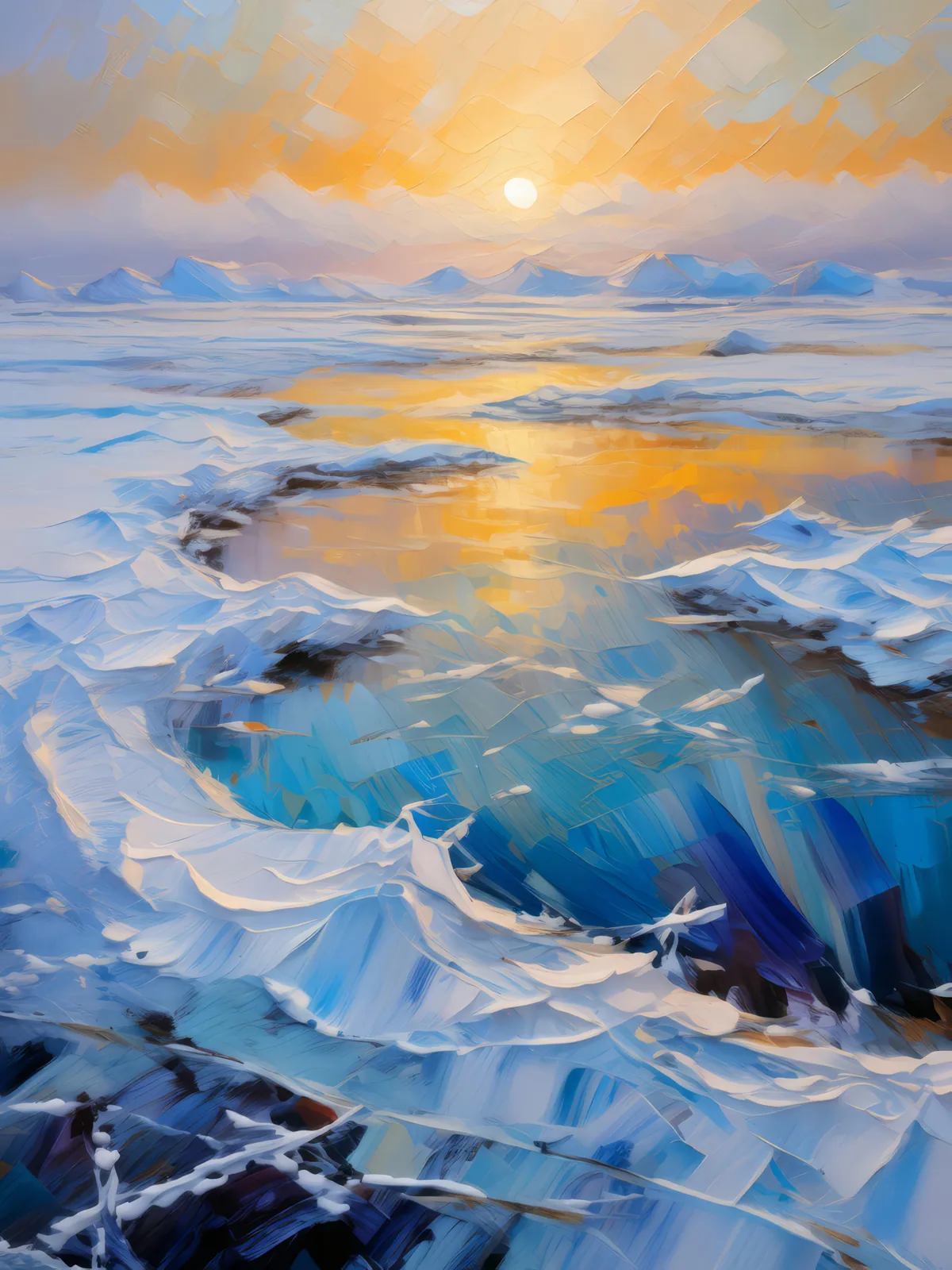 Frost Patterns in Arctic Desert, a palette-knife oil landscape by Emma Mickelberg