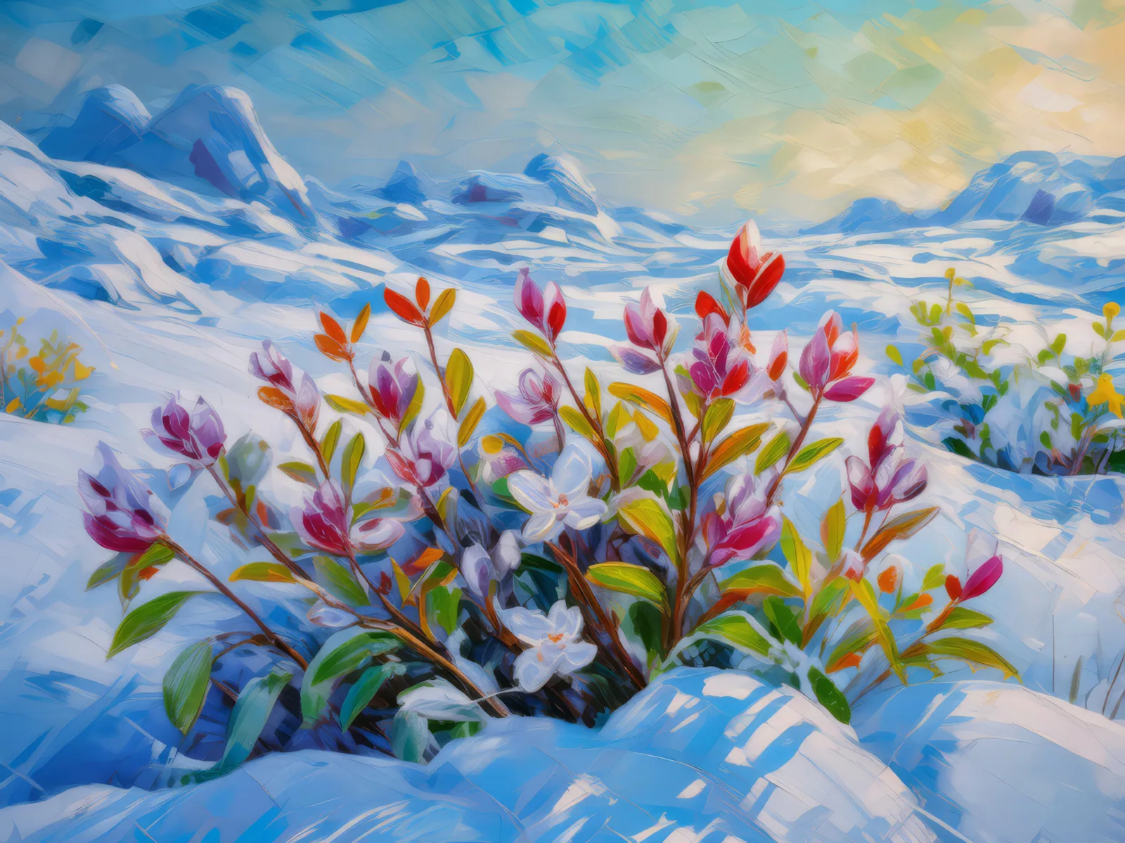 Frostbitten Tundra Flora, a palette-knife oil landscape by Emma Mickelberg