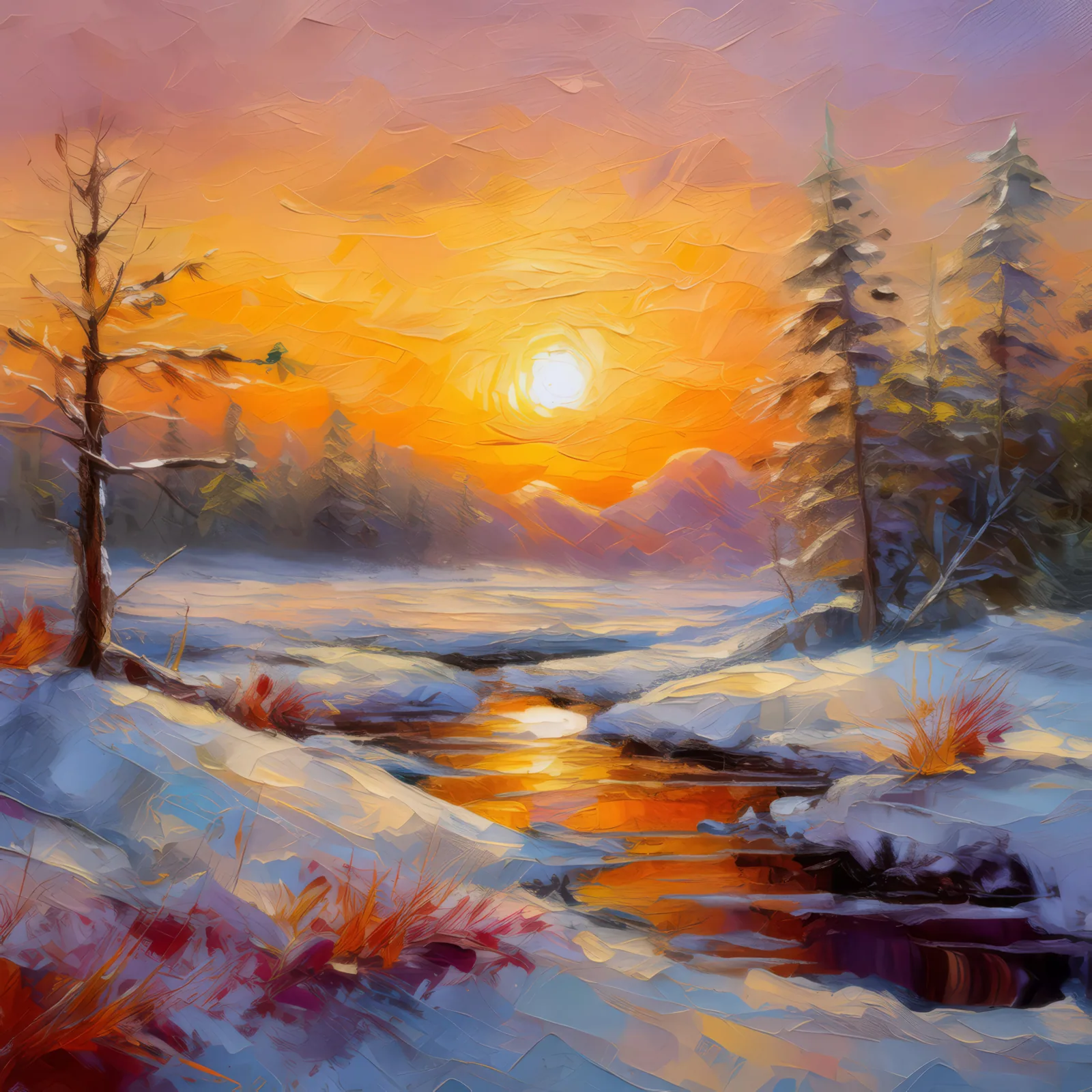 Frosty Boreal Desert Morning, a palette-knife oil landscape by Emma Mickelberg