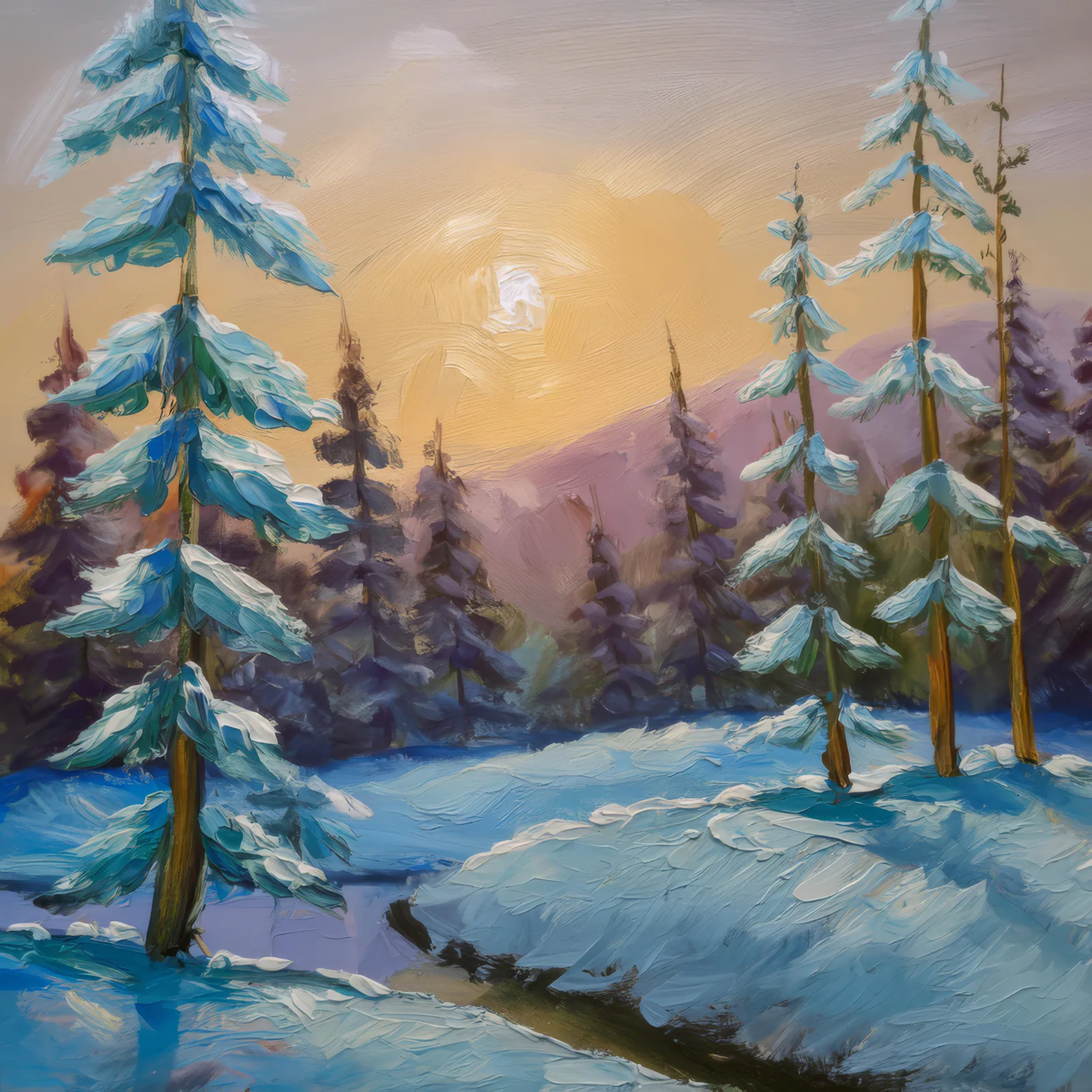 Frosty Forest Morning, a palette-knife oil landscape by Emma Mickelberg