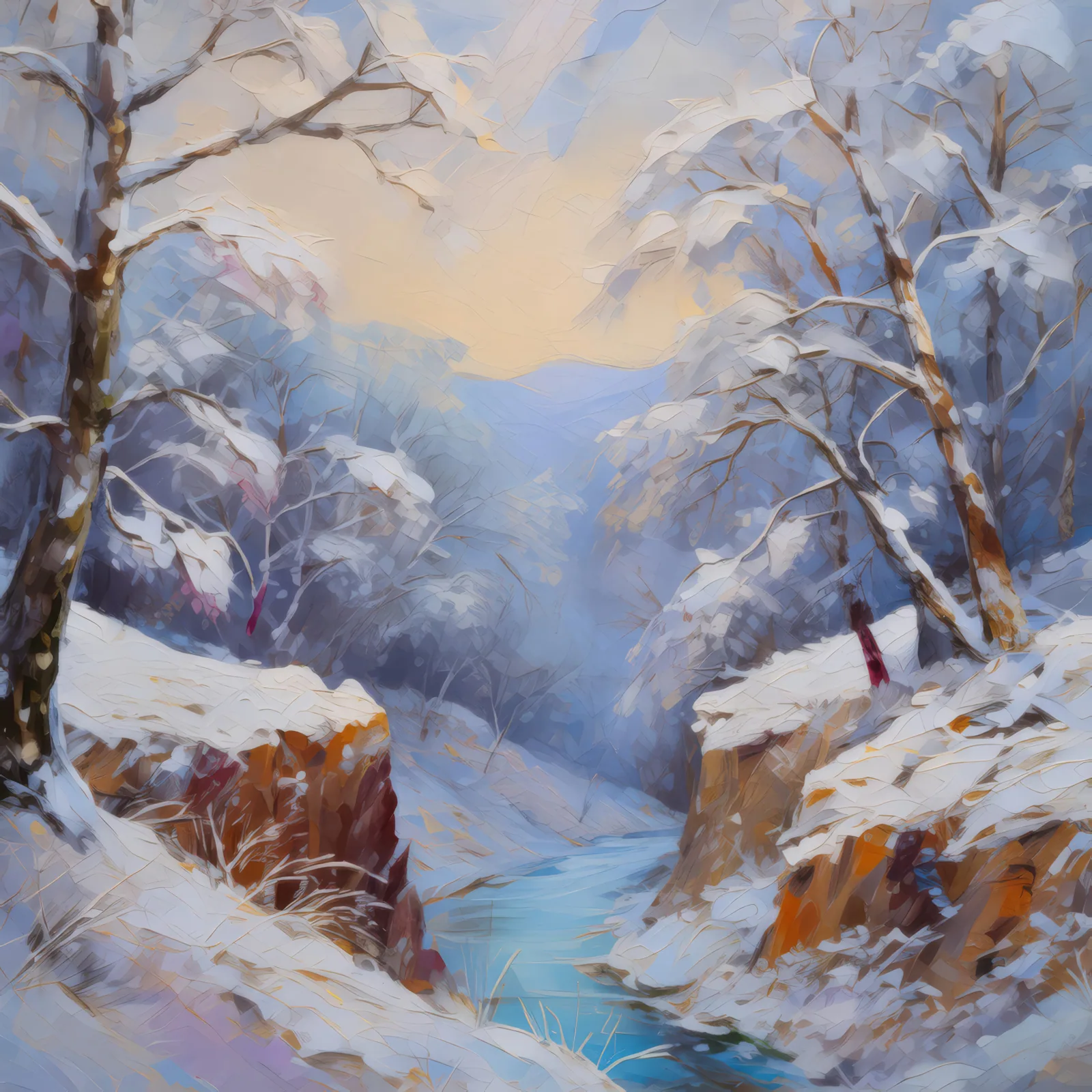 Frosty Morning Chasm, a palette-knife oil landscape by Emma Mickelberg