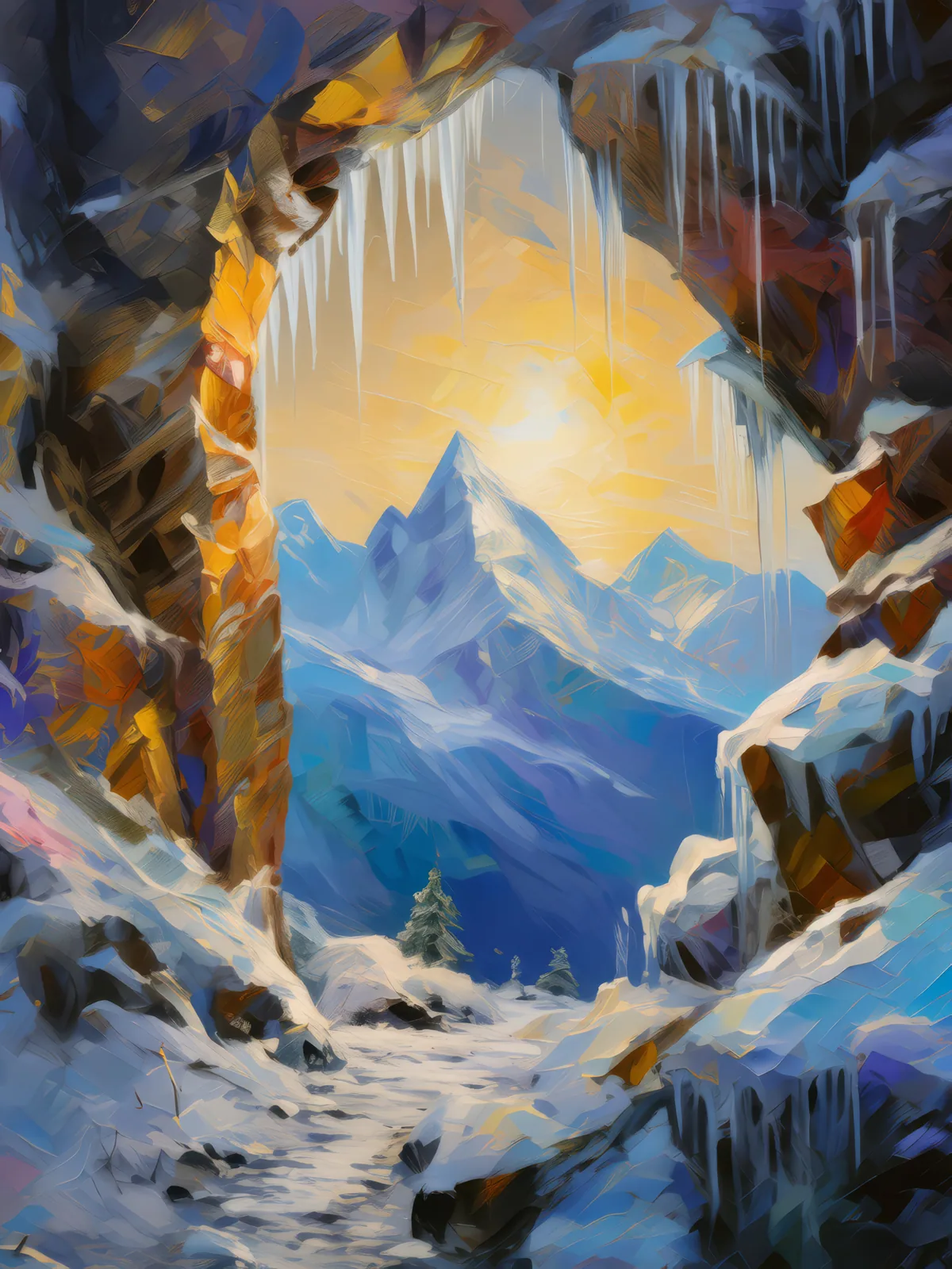 Frosty Mountain Grotto, a palette-knife oil landscape by Emma Mickelberg