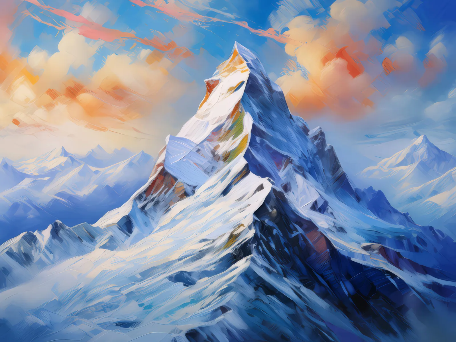 Frosty Mountain Summit, a palette-knife oil landscape by Emma Mickelberg