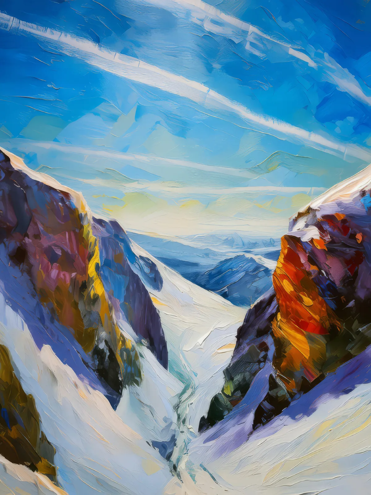 Frosty Peak Chasm, a palette-knife oil landscape by Emma Mickelberg