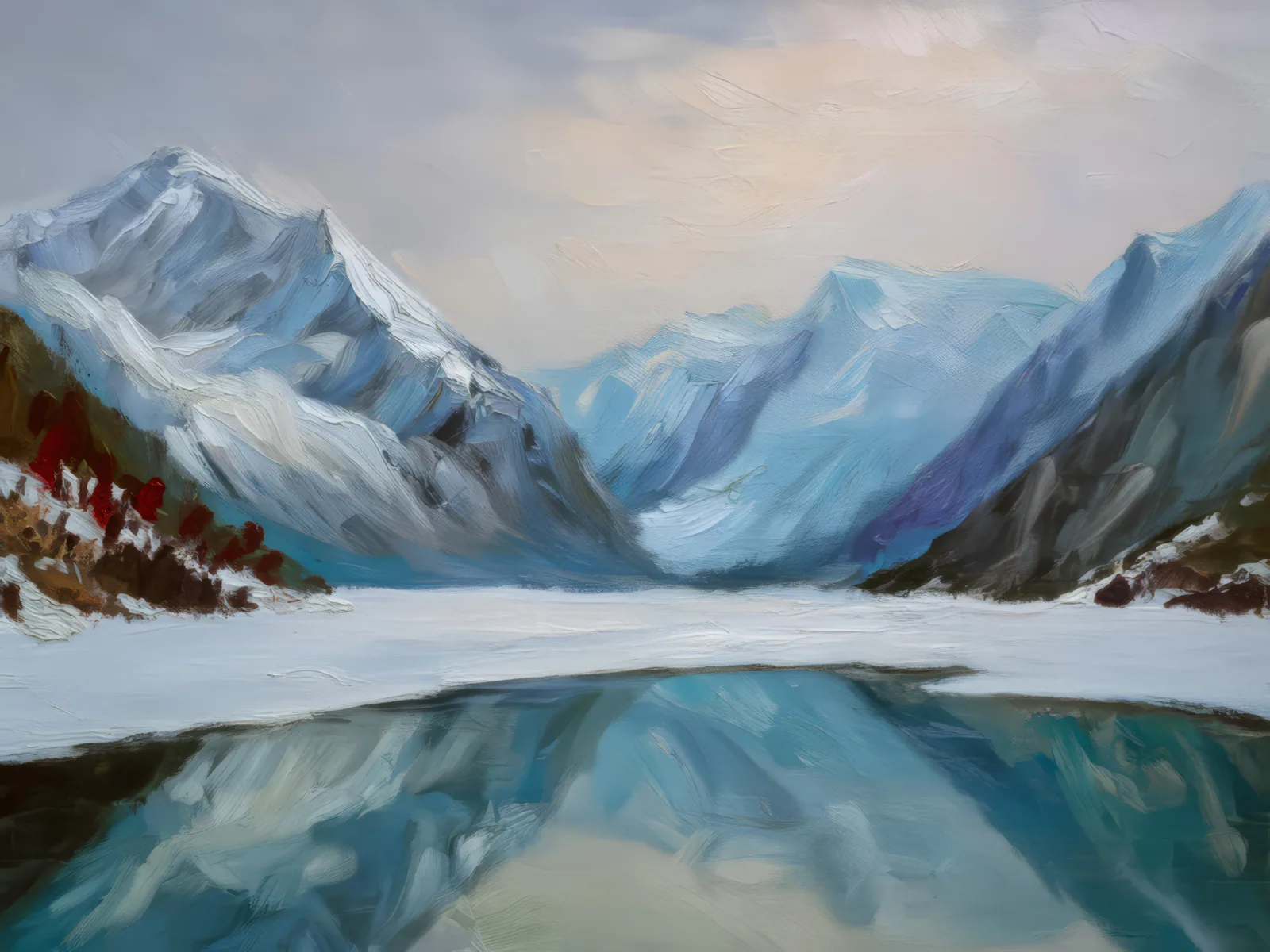 Frozen Alpine Majesty, a palette-knife oil landscape by Emma Mickelberg