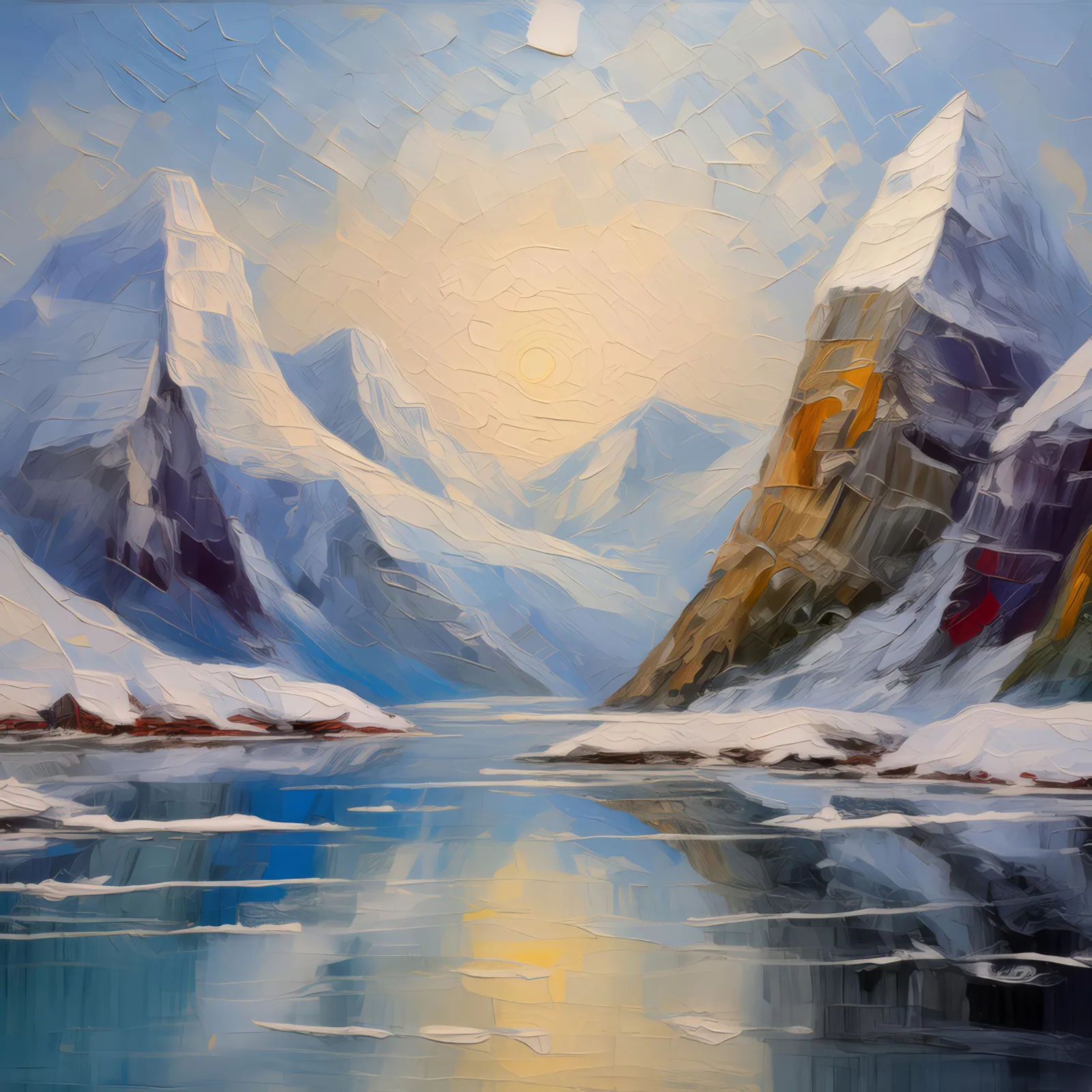 Frozen Arctic Fjord, a palette-knife oil landscape by Emma Mickelberg