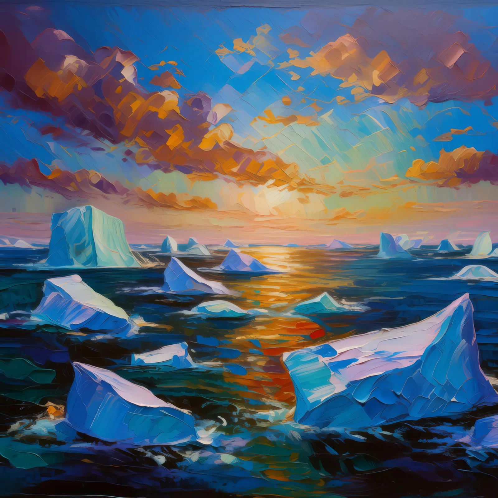 Frozen Arctic Landscape, a palette-knife oil landscape by Emma Mickelberg