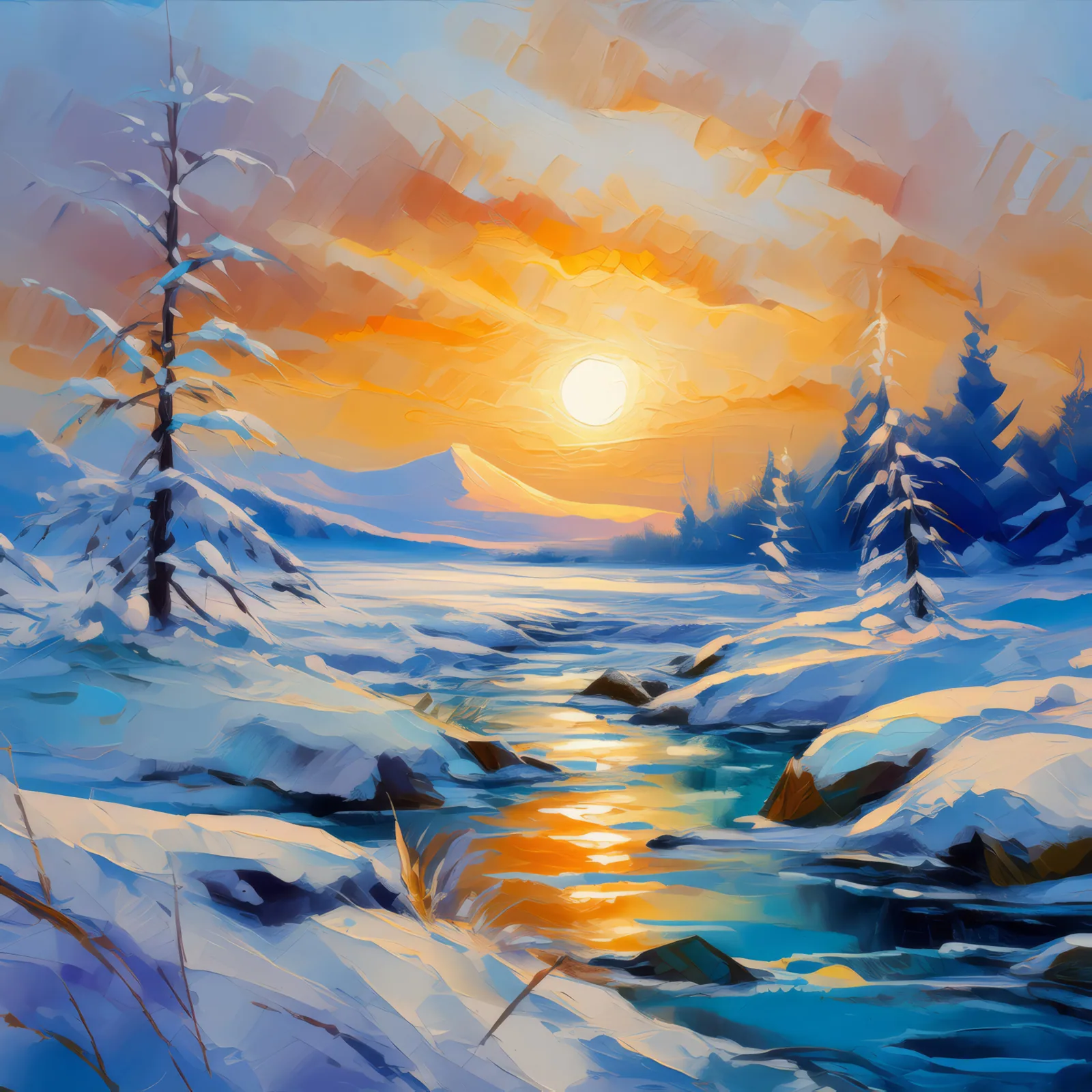 Frozen Beauty of Boreal, a palette-knife oil landscape by Emma Mickelberg