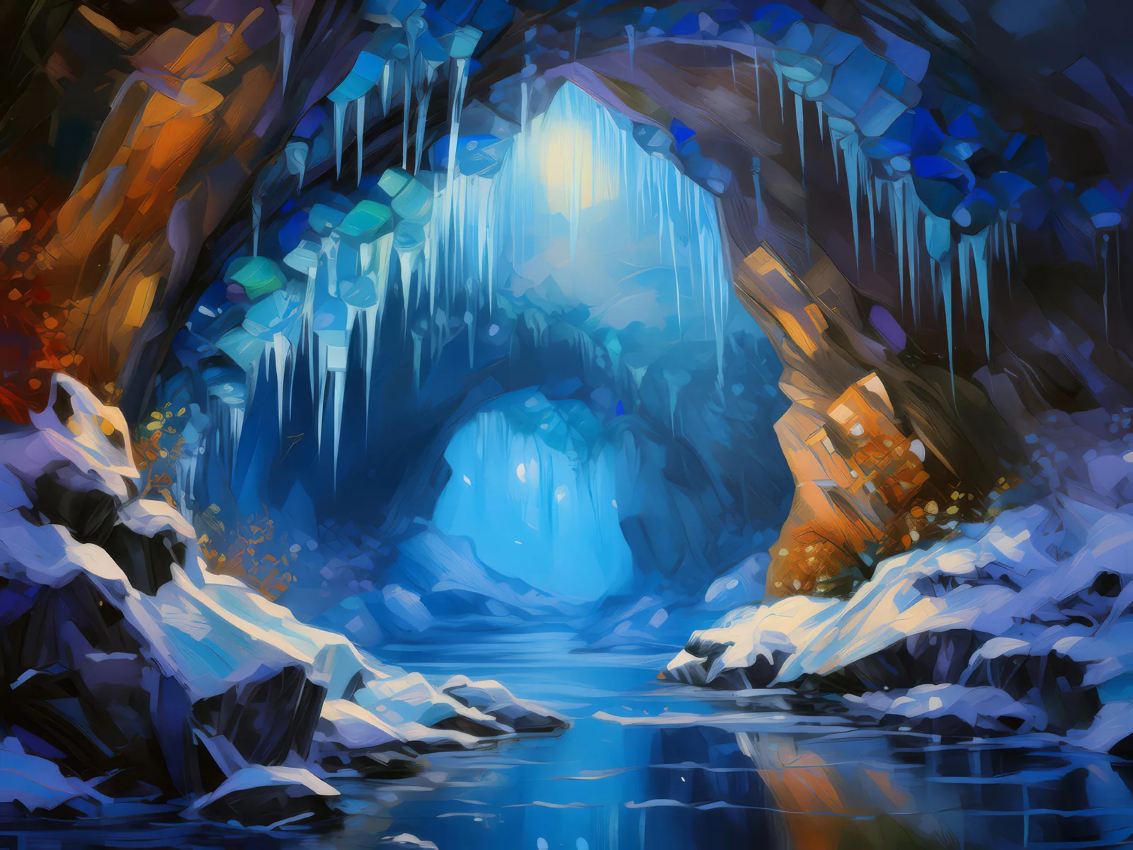 Frozen Crystal Grotto, a palette-knife oil landscape by Emma Mickelberg