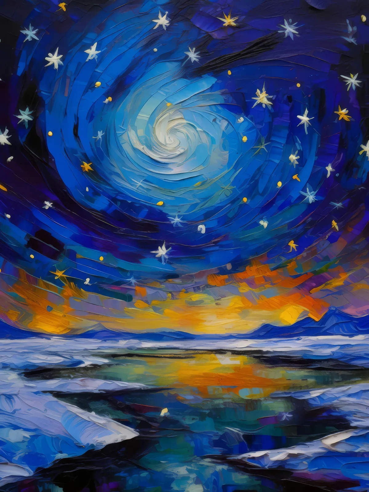 Frozen Desert Night, a palette-knife oil landscape by Emma Mickelberg