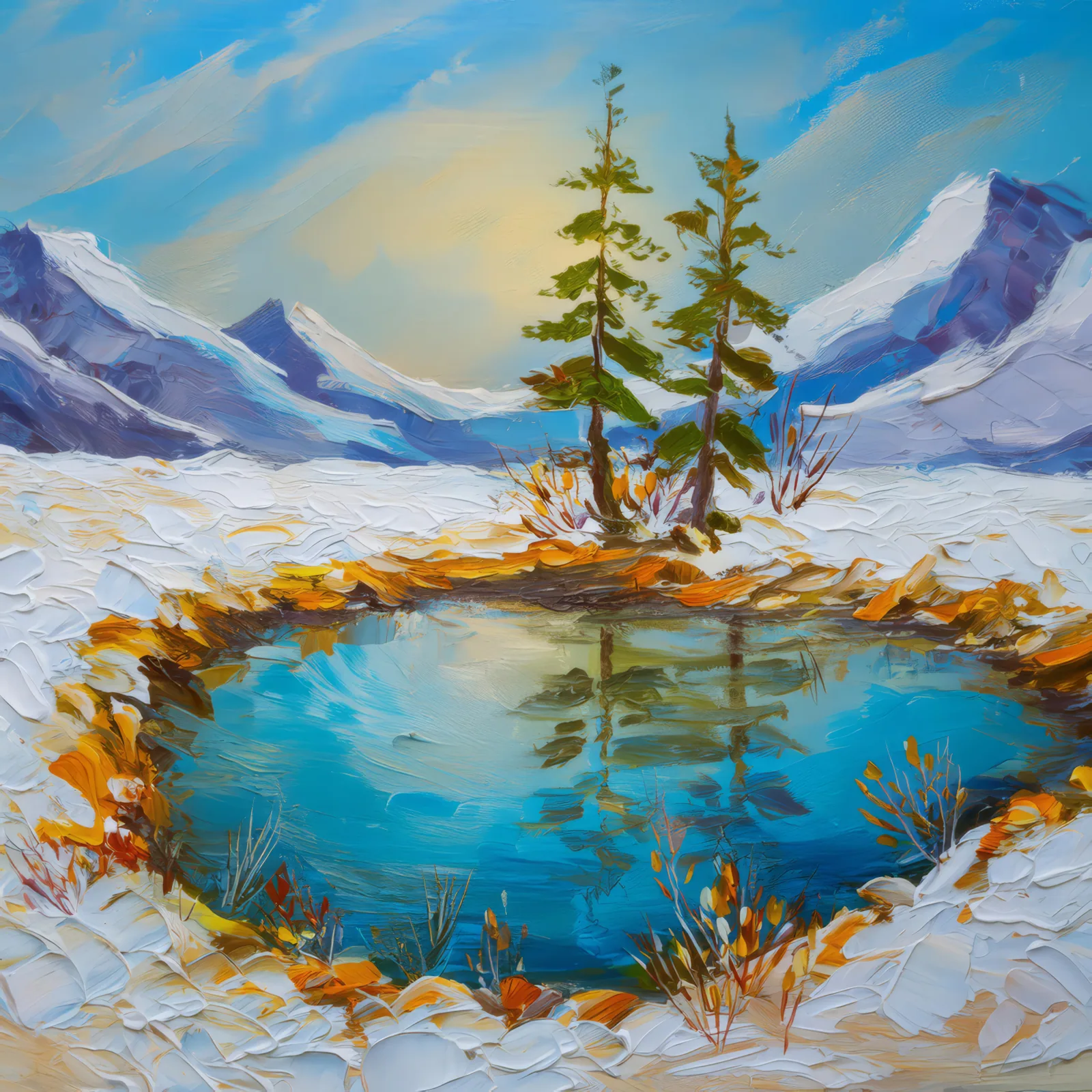Frozen Desert Oasis, a palette-knife oil landscape by Emma Mickelberg