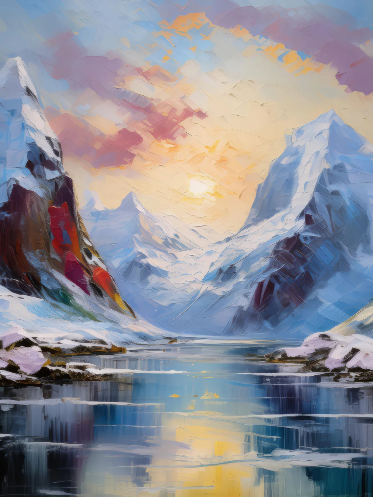 Frozen Fjord, a palette-knife oil landscape by Emma Mickelberg