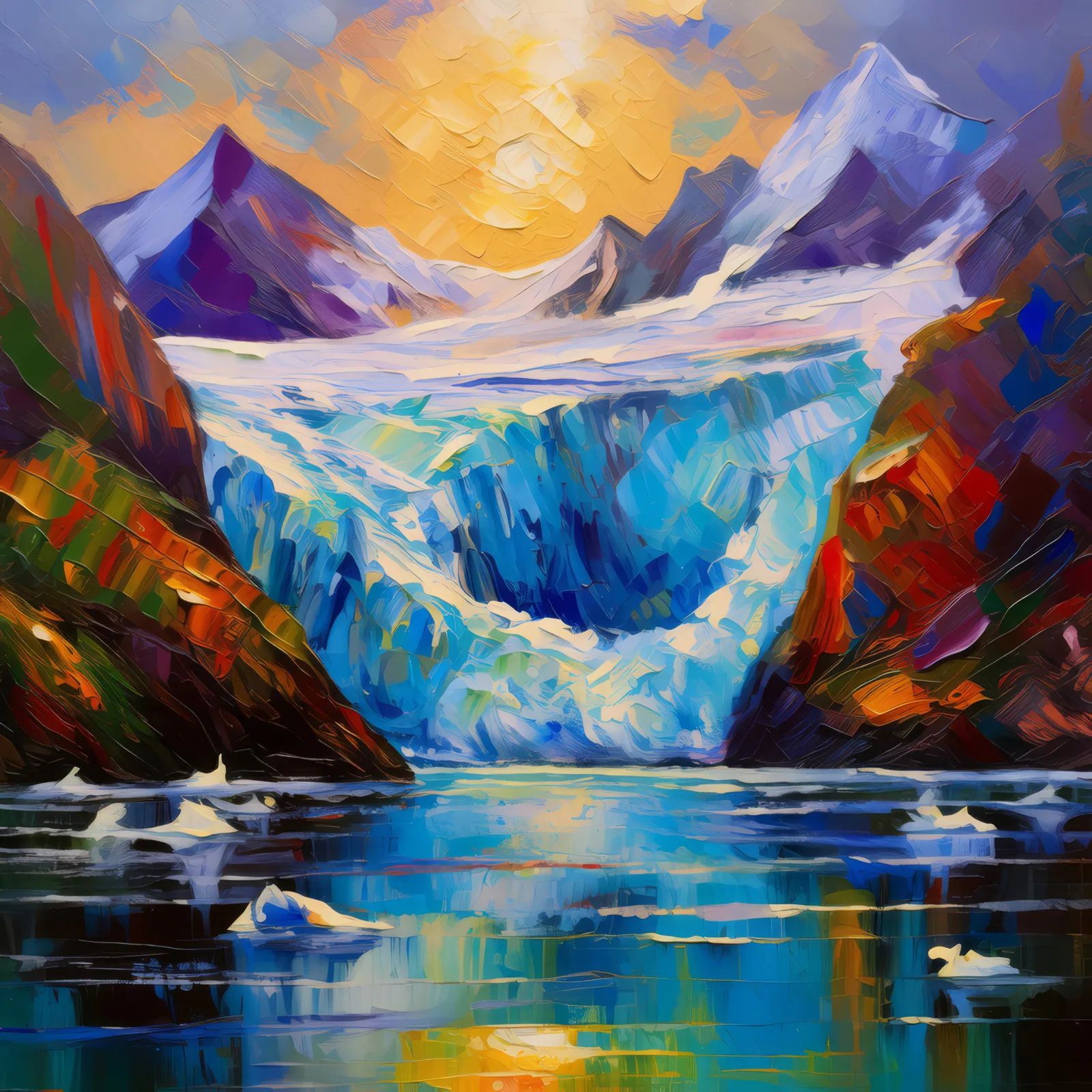 Frozen Glacier Flow, a palette-knife oil landscape by Emma Mickelberg