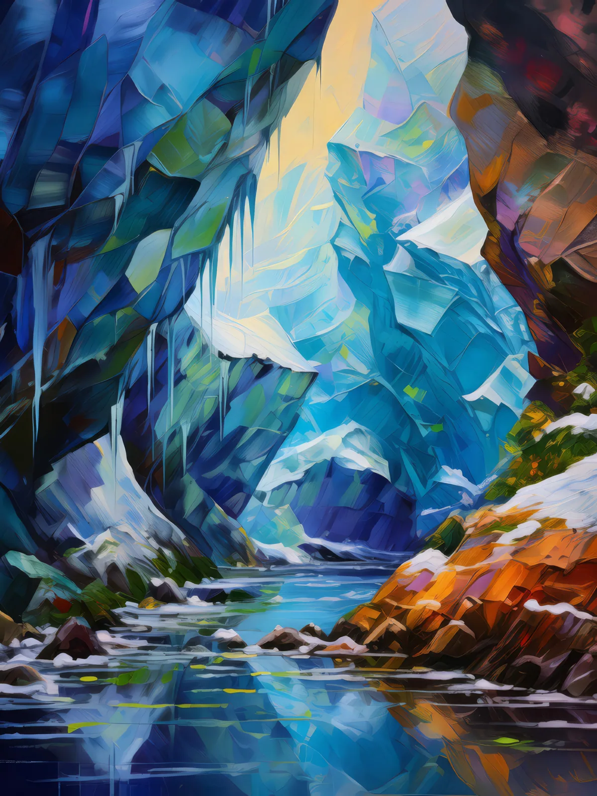 Frozen Glacier Grotto, a palette-knife oil landscape by Emma Mickelberg