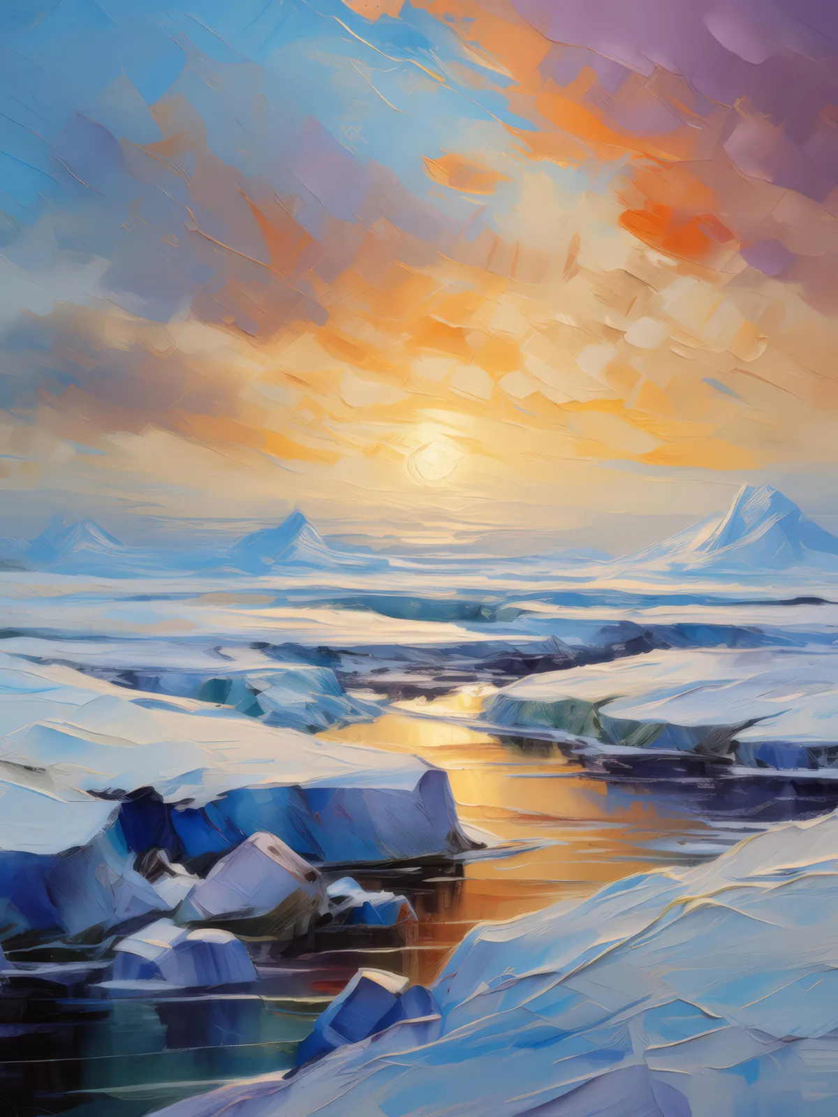 Frozen Majesty of Tundra, a palette-knife oil landscape by Emma Mickelberg