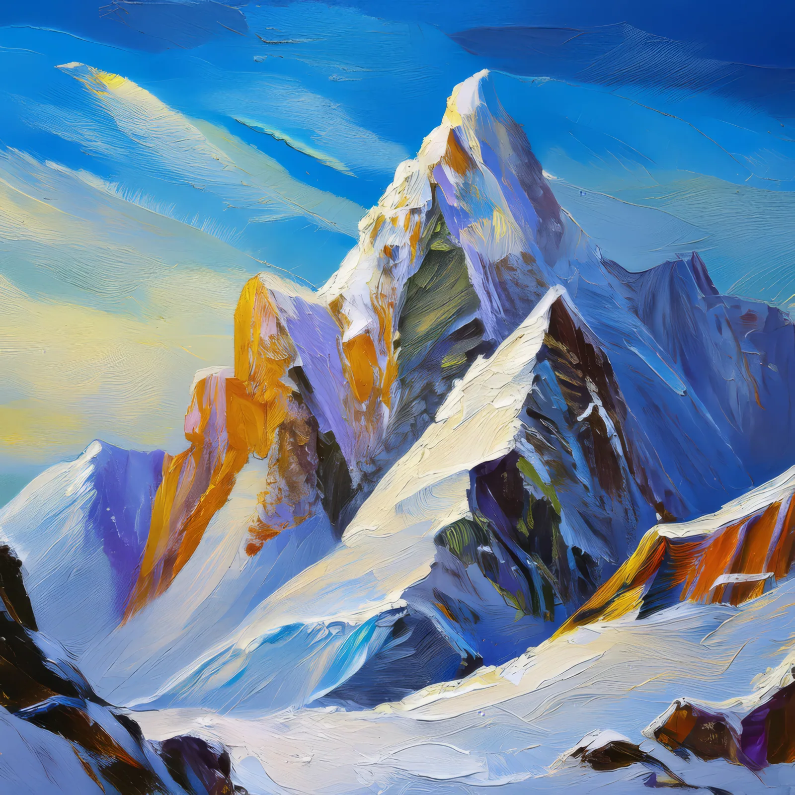 Frozen Mountain Ridge, a palette-knife oil landscape by Emma Mickelberg