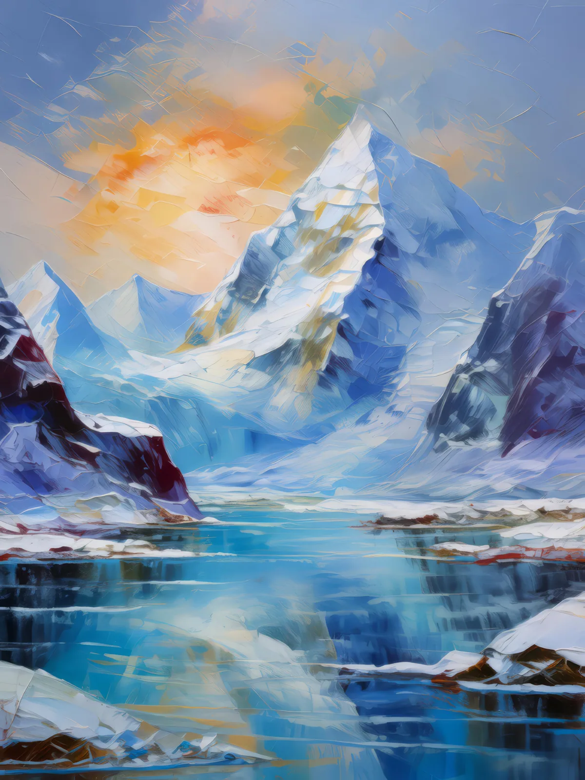 Frozen Mountain Vista, a palette-knife oil landscape by Emma Mickelberg